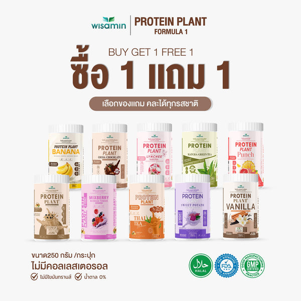 ซื้อ 1 แถม 1 Protein Plant โปรตีนพืช สูตร 1 2 กระปุก รวม 500 กรัม | WISAMIN วิษามิน