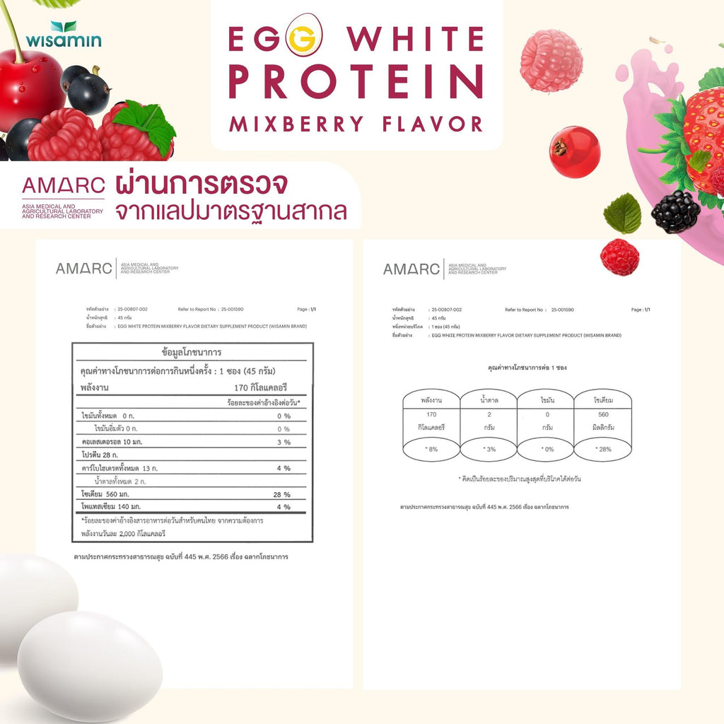WISAMIN Egg White Protein ผงโปรตีนไข่ขาว 3 รสชาติ (ตราวิษามิน) ชนิดซอง 45 กรัม