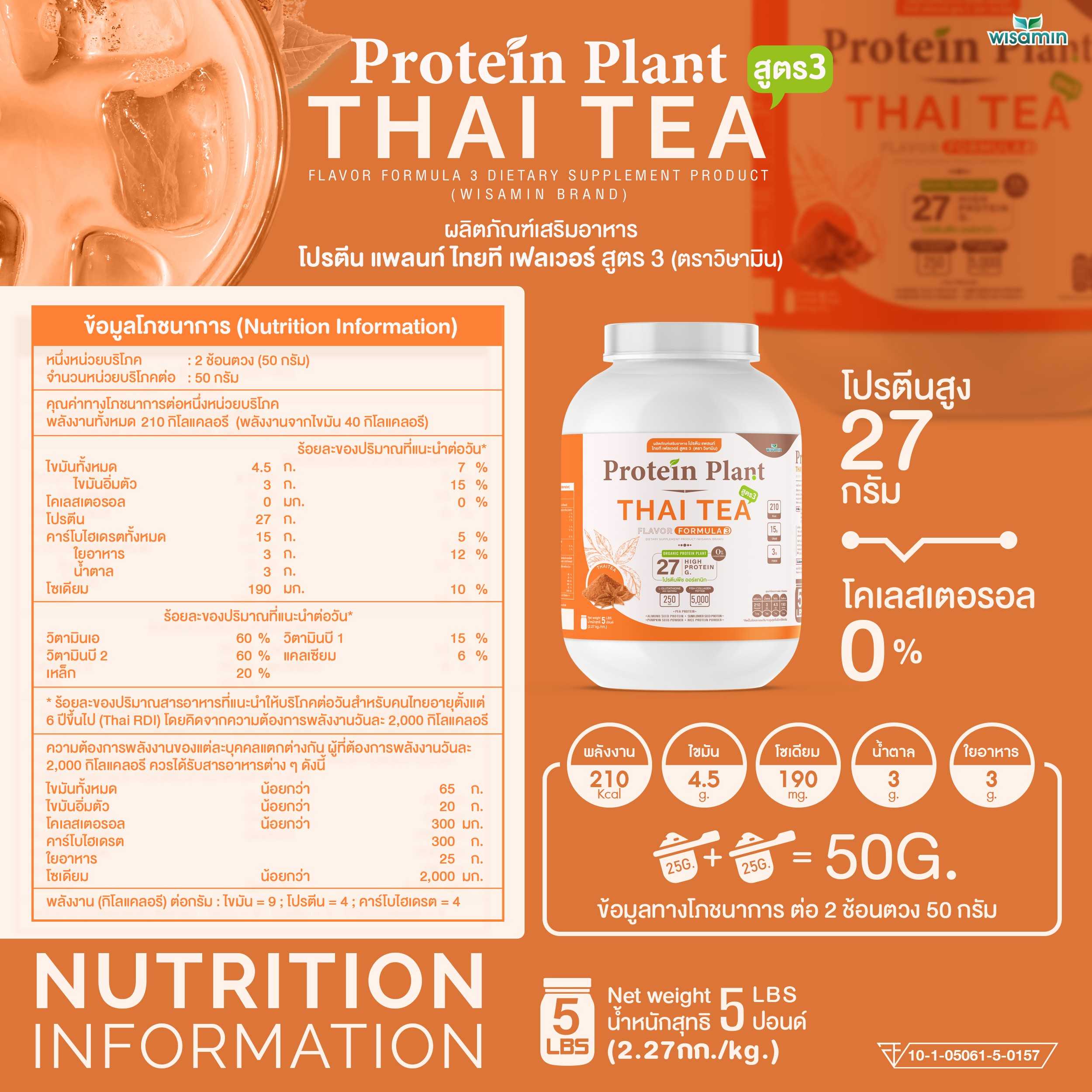 WISAMIN Protein Plant โปรตีนพืช สูตร 3 (ตราวิษามิน) 5 ปอนด์ 2.27kg