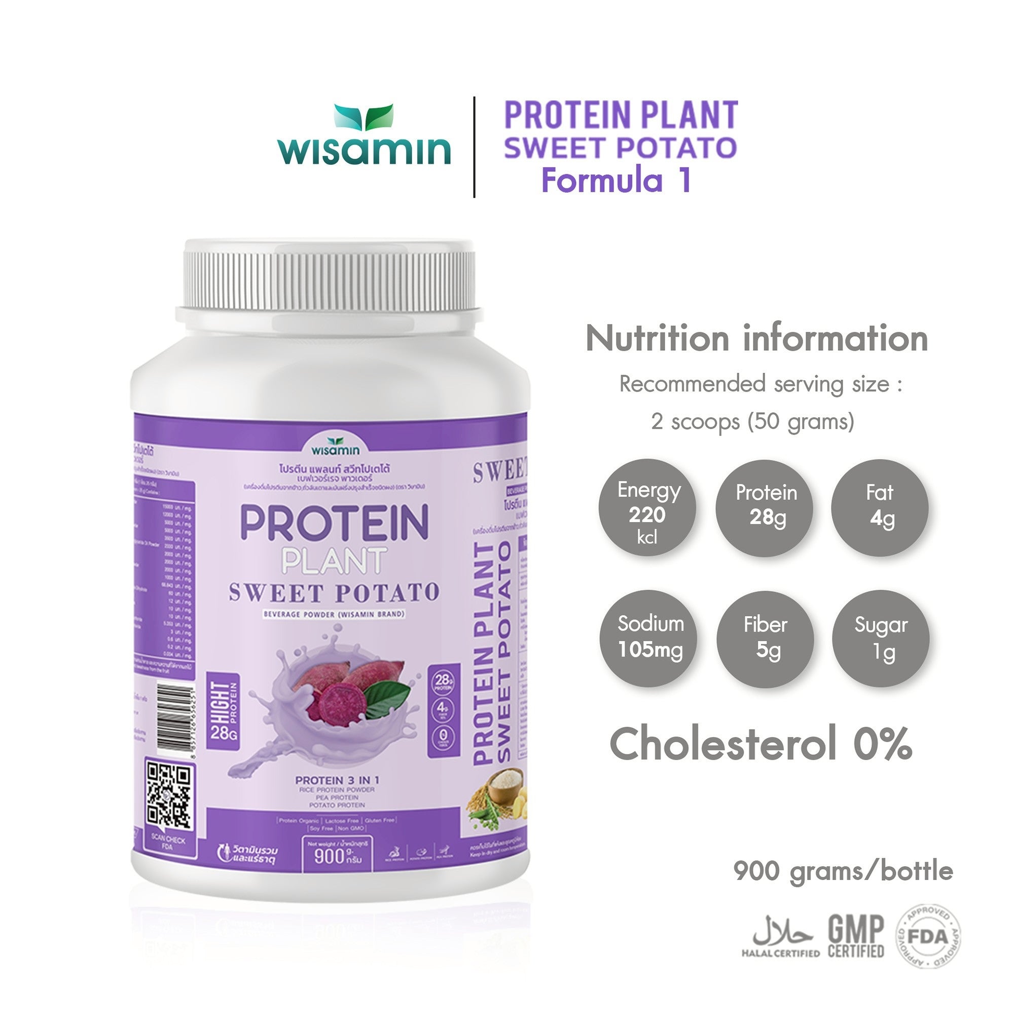 WISAMIN Protein Plant โปรตีนพืช สูตร 1 (ตราวิษามิน) 900 กรัม
