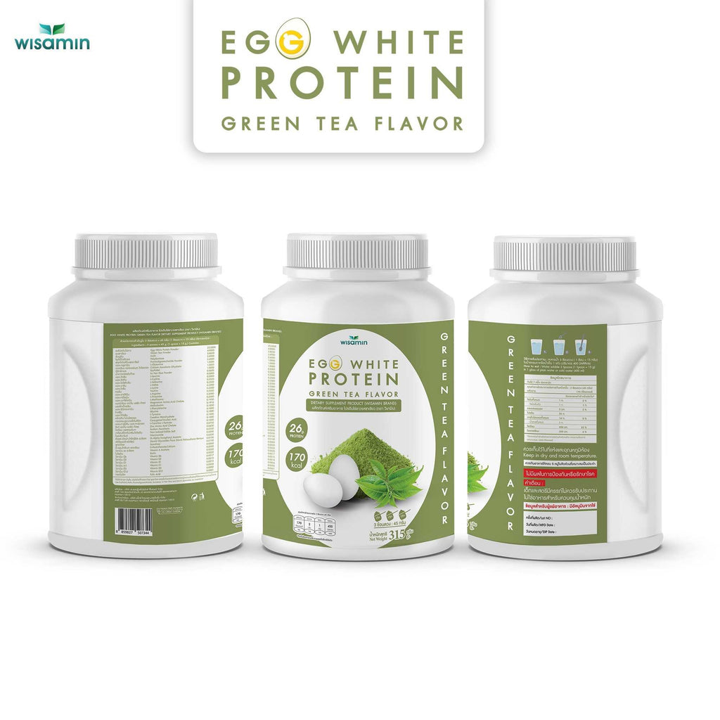 (แพคคู่ 2 กระปุก) WISAMIN Egg White Protein ผงโปรตีนไข่ขาว รสมัทฉะ (ตราวิษามิน) รวม 630 กรัม