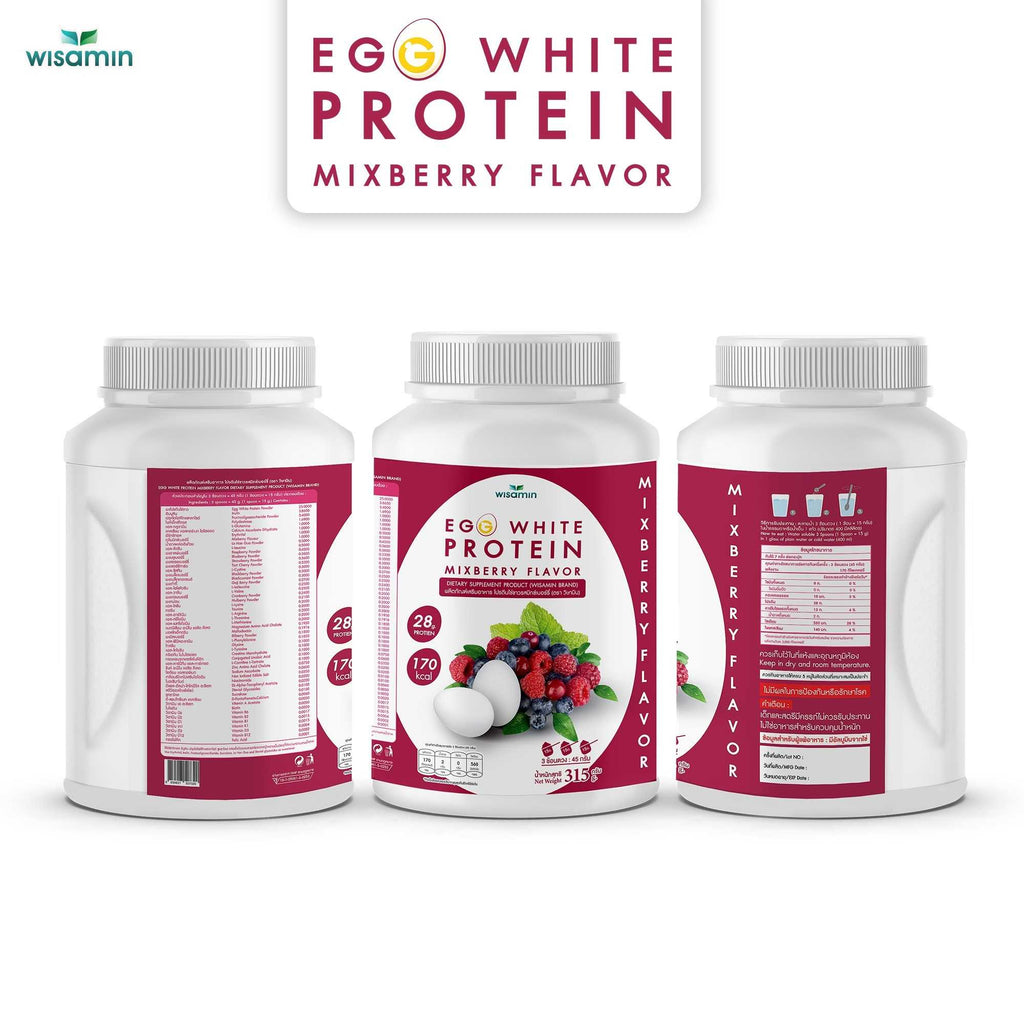(แพคคู่ 2 กระปุก) WISAMIN Egg White Protein ผงโปรตีนไข่ขาว รสมิกซ์เบอร์รี่ (ตราวิษามิน) รวม 630 กรัม