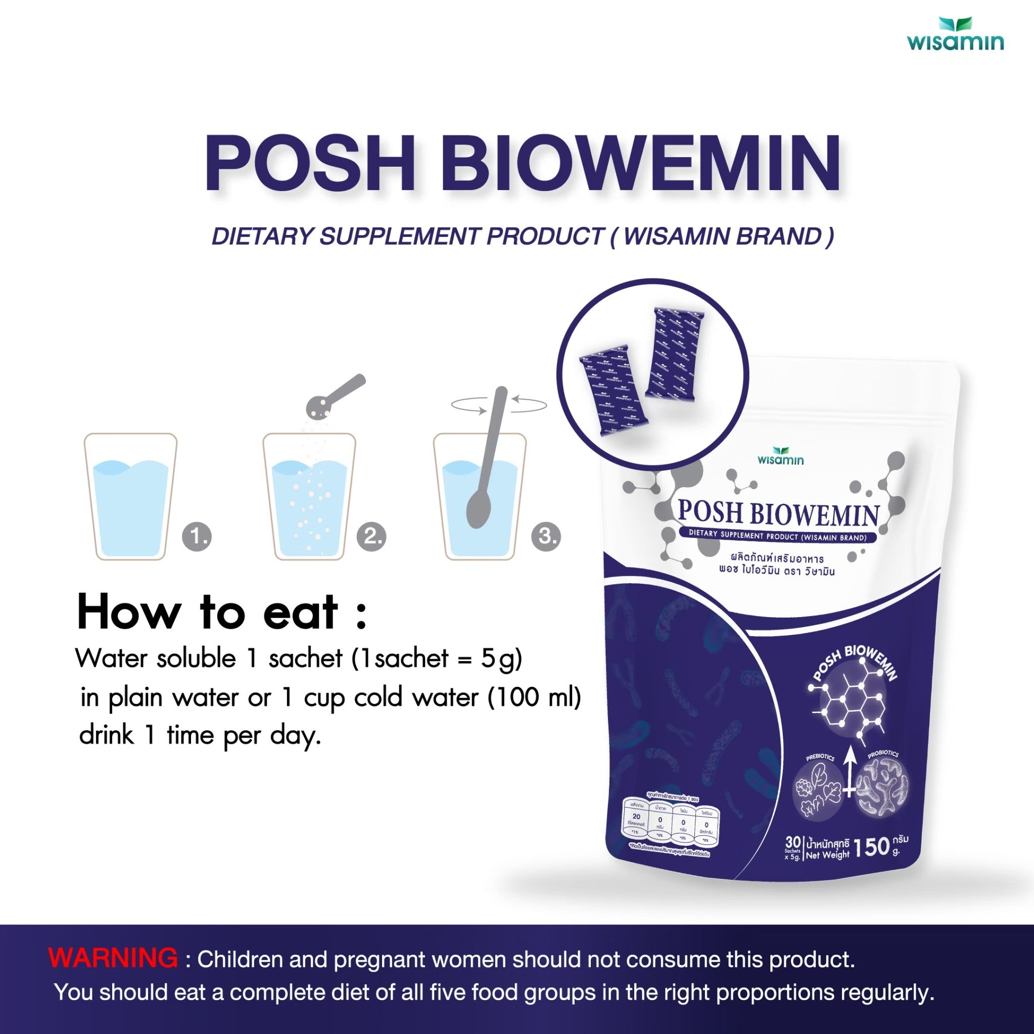 (เซต 3 ถุง) WISAMIN Wemin Bio 60 ซอง + Posh Biowemin 30 ซอง + Posh Bio Gluta Plus 30 ซอง (ตราวิษามิน)