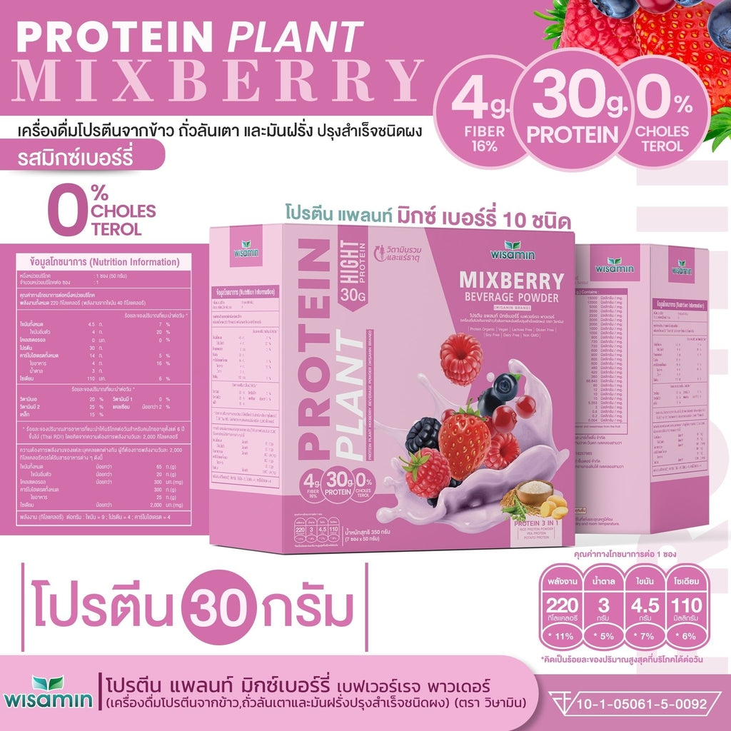 ซื้อ 1 แถม 1 WISAMIN Protein Plant โปรตีนพืช สูตร 1 (ตราวิษามิน) 2 กล่อง รวม 14 ซอง