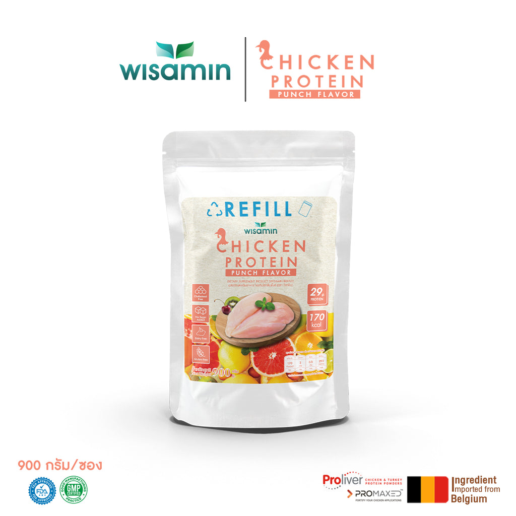 (รีฟิล) WISAMIN Chicken Protein โปรตีนไก่ไฮโดรไลซ์ 4 รสชาติ (ตราวิษามิน) 900 กรัม