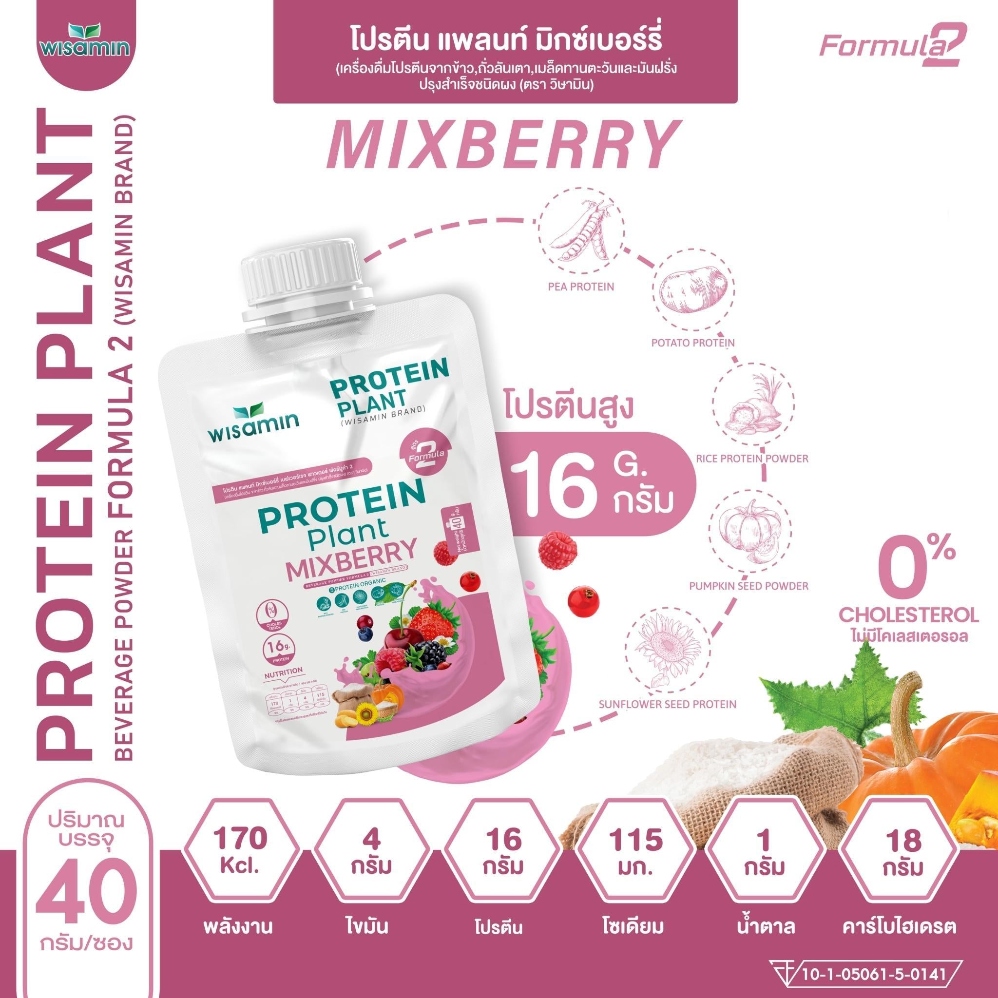 WISAMIN Protein Plant โปรตีนพืช สูตร 2 (ตราวิษามิน) ชนิดซอง 40 กรัม