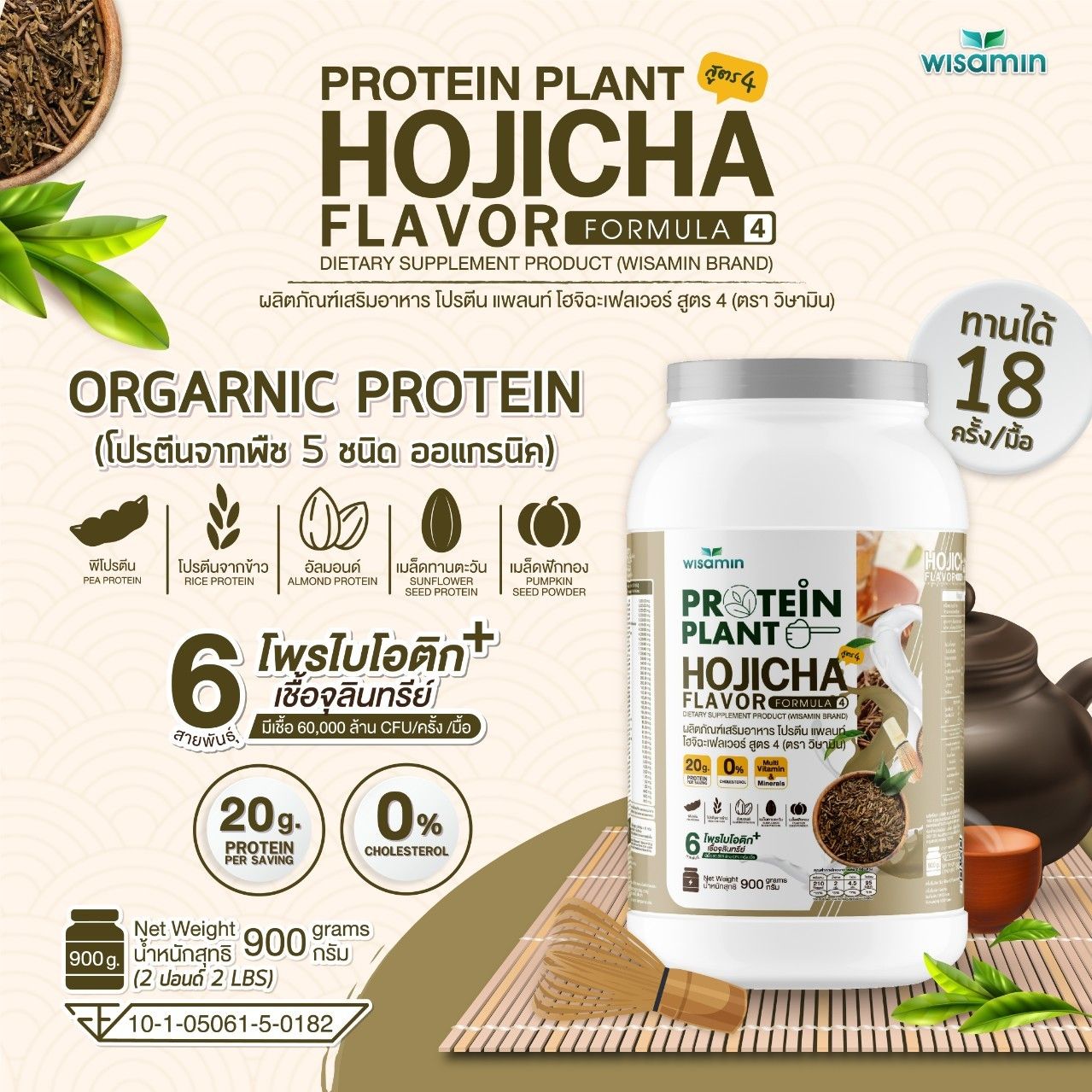 WISAMIN Protein Plant โปรตีนพืช สูตร 4 (ตราวิษามิน) 900 กรัม