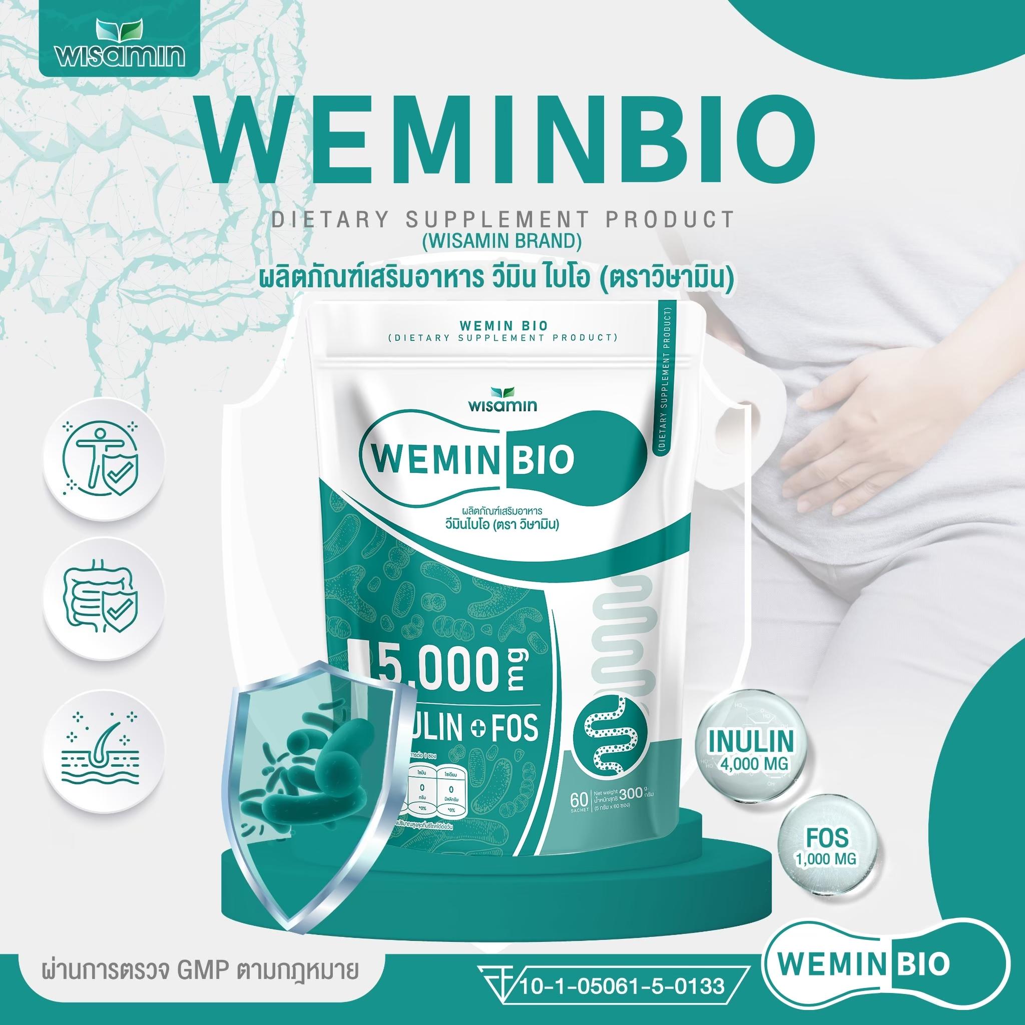 ซื้อ 1 แถม 1 WISAMIN Wemin Bio วีมิน ไบโอ พรีไบโอติก (ตราวิษามิน) รวม 120 ซอง