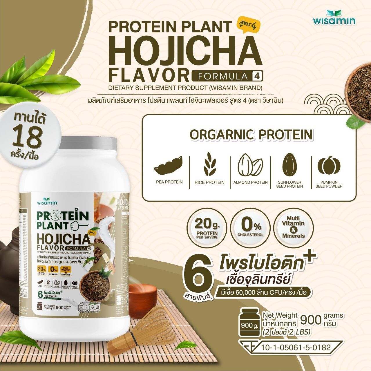 WISAMIN Protein Plant โปรตีนพืช สูตร 4 (ตราวิษามิน) 900 กรัม