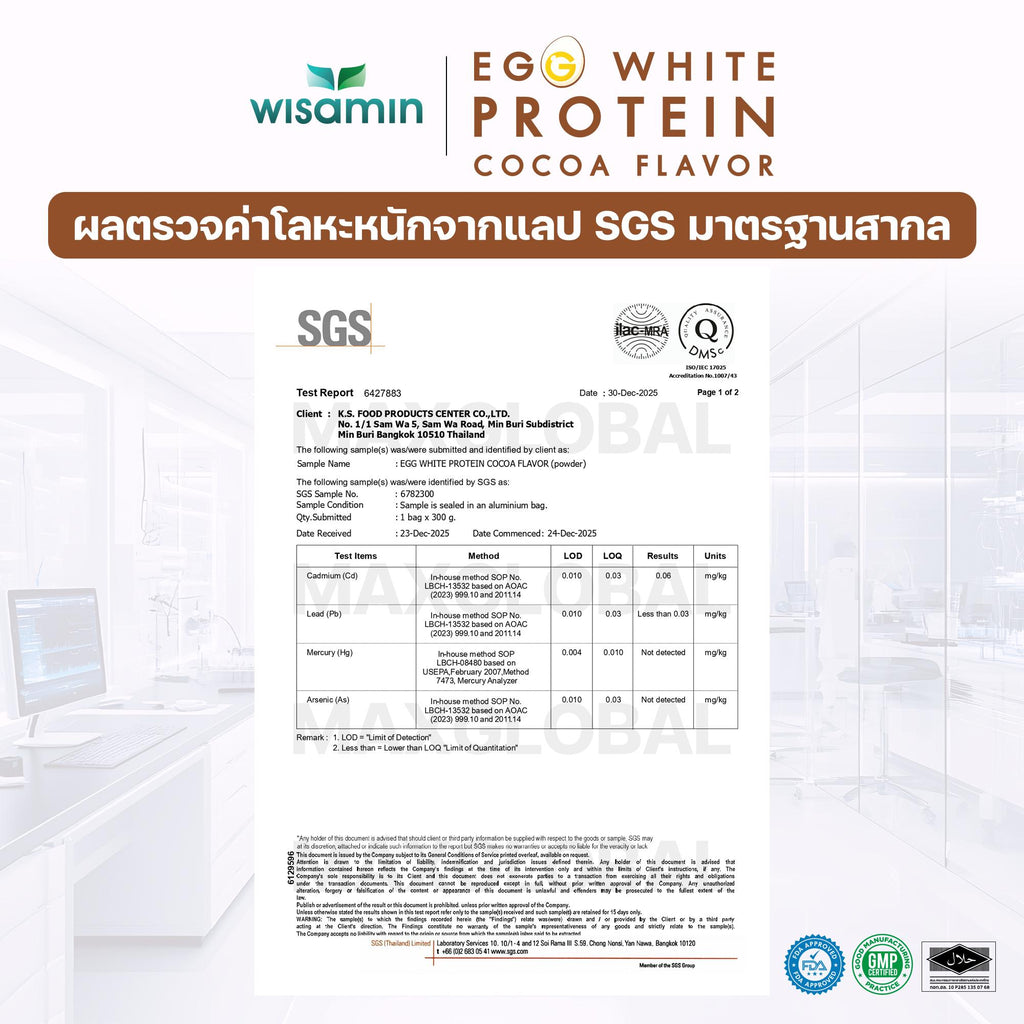 (แพคคู่ 2 กระปุก) WISAMIN Egg White Protein ผงโปรตีนไข่ขาว รสโกโก้ (ตราวิษามิน) รวม 630 กรัม