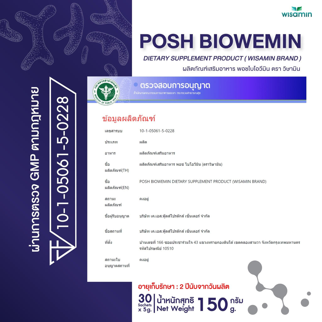 (แพคคู่ 2 ชิ้น) WISAMIN Posh Bio Wemin พอช ไบโอวีมิน โพสไบโอติกส์ (ตราวิษามิน) รวม 60 ซอง
