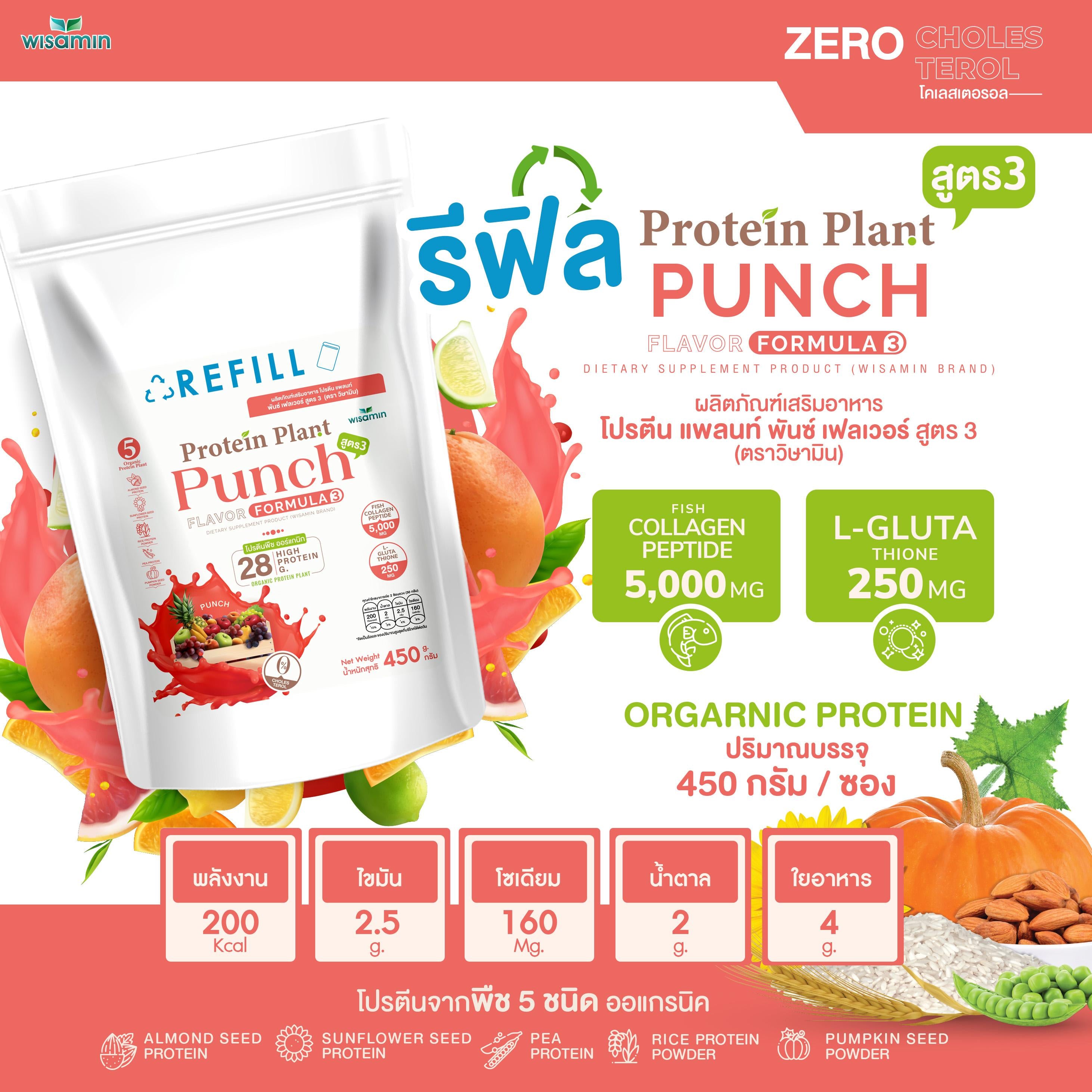 WISAMIN Protein Plant โปรตีนพืช สูตร 3 (ตราวิษามิน) ชนิดถุงรีฟิล 450 กรัม
