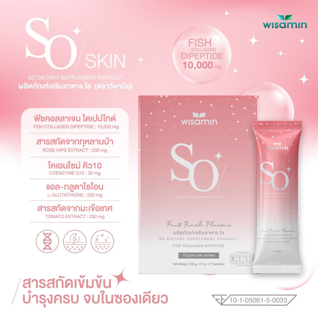 (แพคคู่ 2 กล่อง) WISAMIN SO โซ คอลลาเจน ไดเปปไทด์ (ตราวิษามิน) รวม 14 ซอง