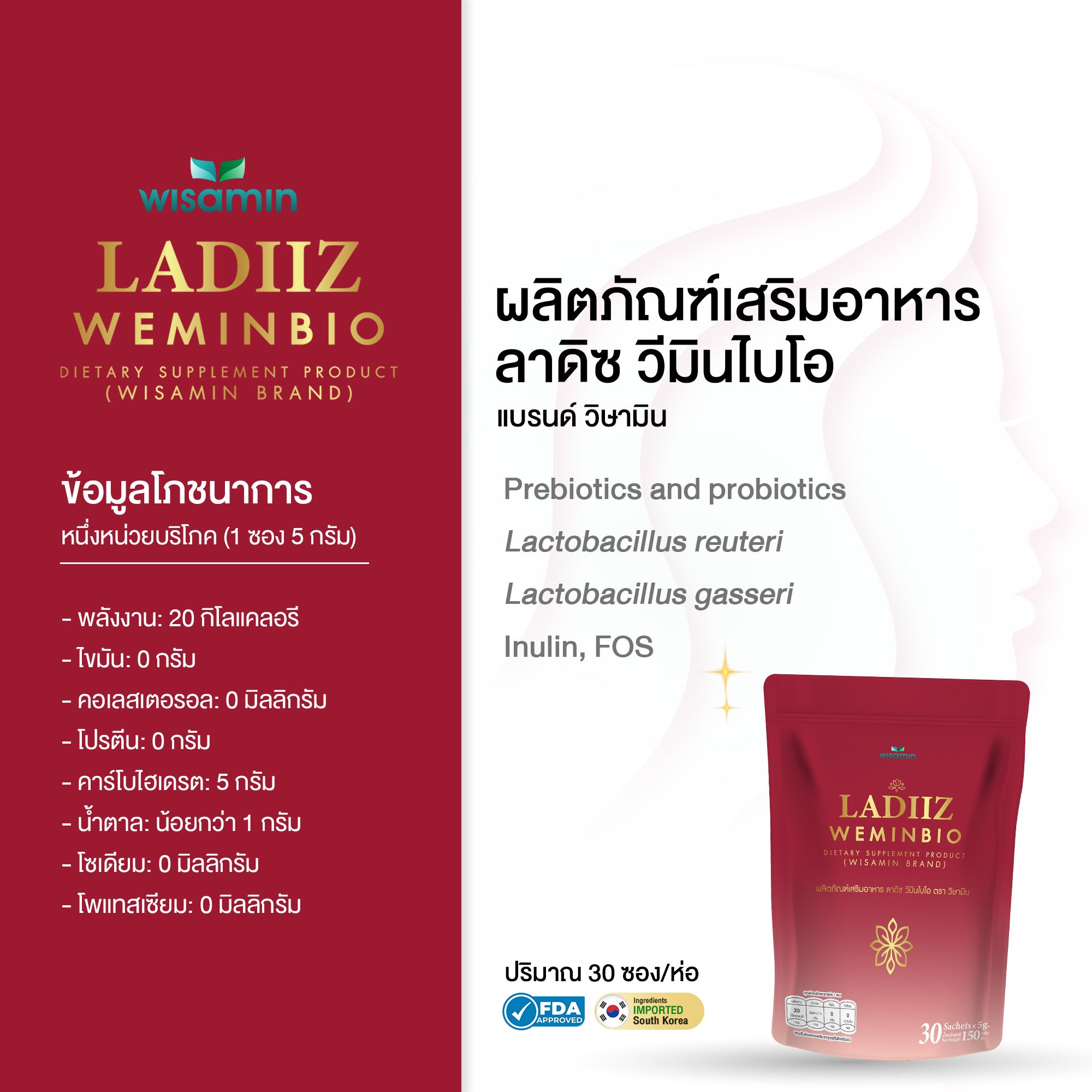 (เซตคู่) WISAMIN Ladiiz ลาดิซ วีมินไบโอ 30 ซอง + Posh Bio Gluta พอช ไบโอ กลูต้า 30 ซอง (ตราวิษามิน)