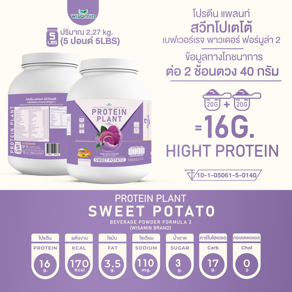 WISAMIN Protein Plant โปรตีนพืช สูตร 2 (ตราวิษามิน) 5 ปอนด์ 2.27kg