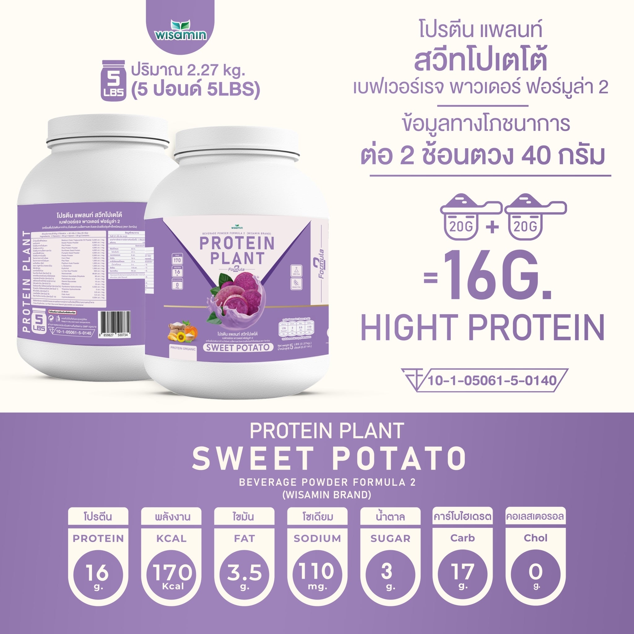 WISAMIN Protein Plant โปรตีนพืช สูตร 2 (ตราวิษามิน) 5 ปอนด์ 2.27kg