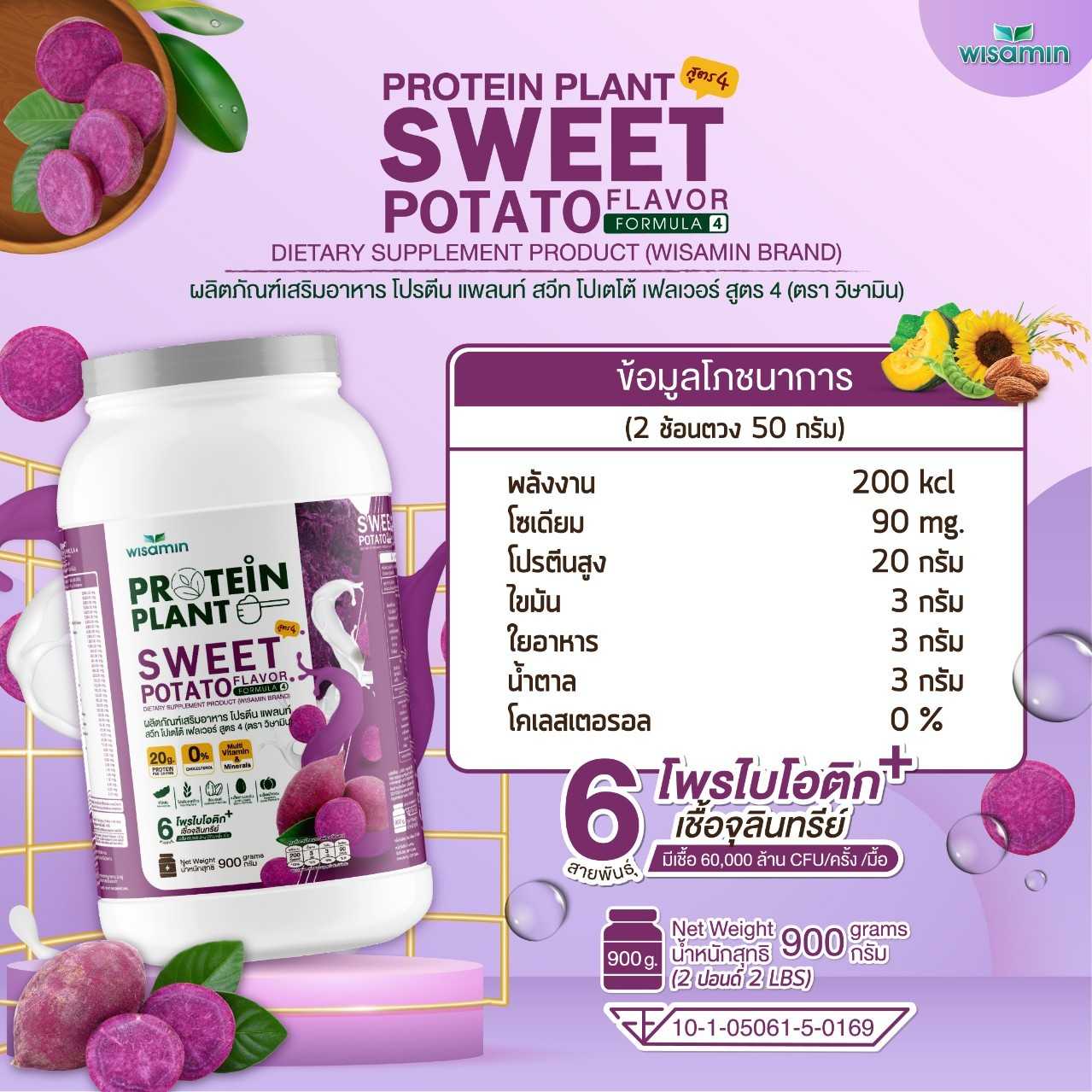 WISAMIN Protein Plant โปรตีนพืช สูตร 4 (ตราวิษามิน) 900 กรัม