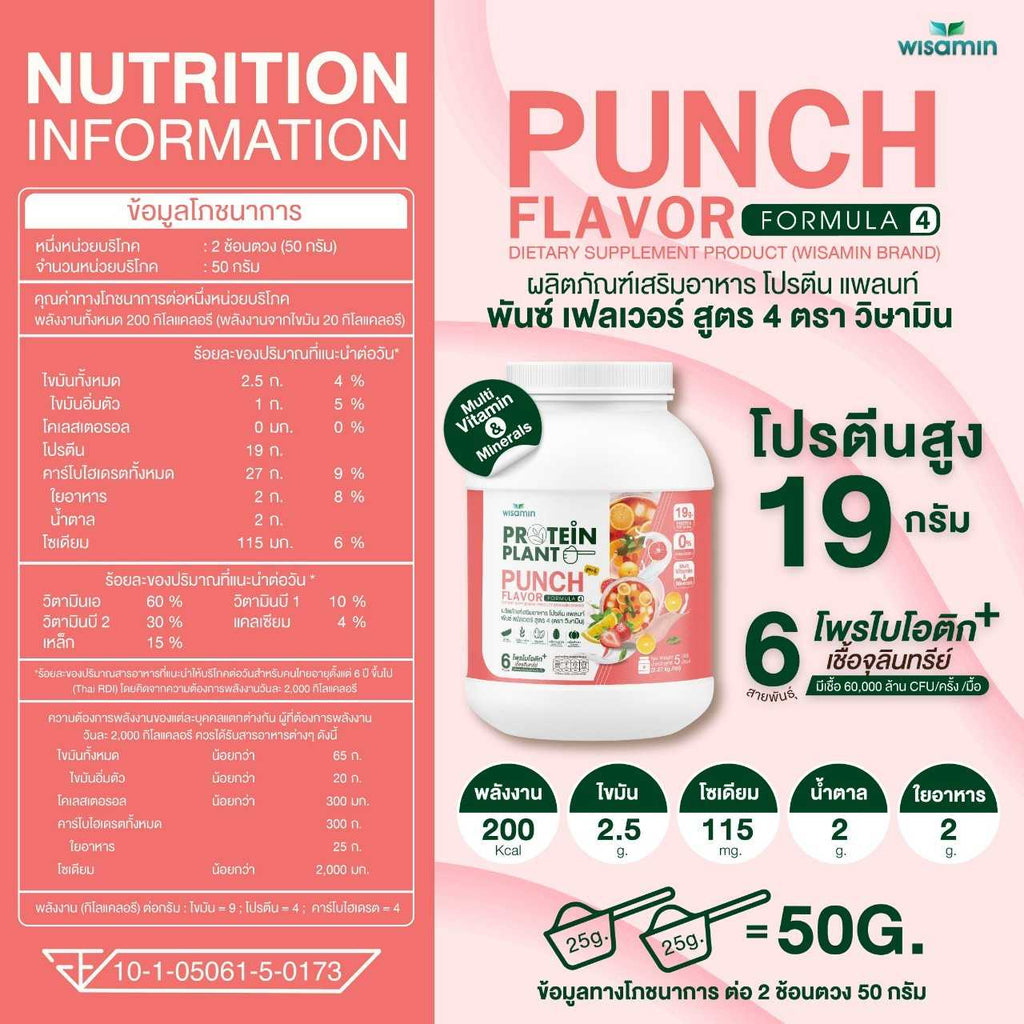 WISAMIN Protein Plant โปรตีนพืช สูตร 4 (ตราวิษามิน) 5 ปอนด์ 2.27kg