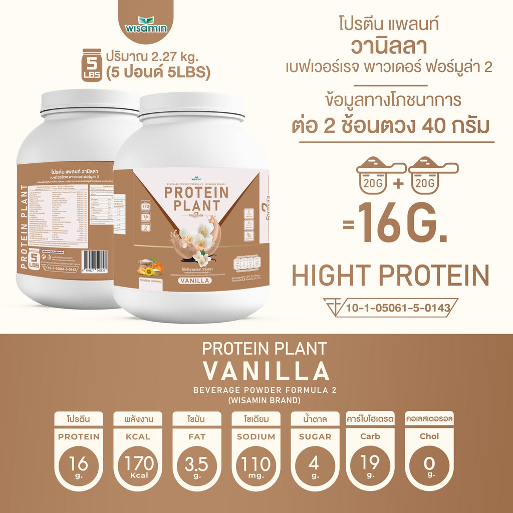 WISAMIN Protein Plant โปรตีนพืช สูตร 2 (ตราวิษามิน) 5 ปอนด์ 2.27kg