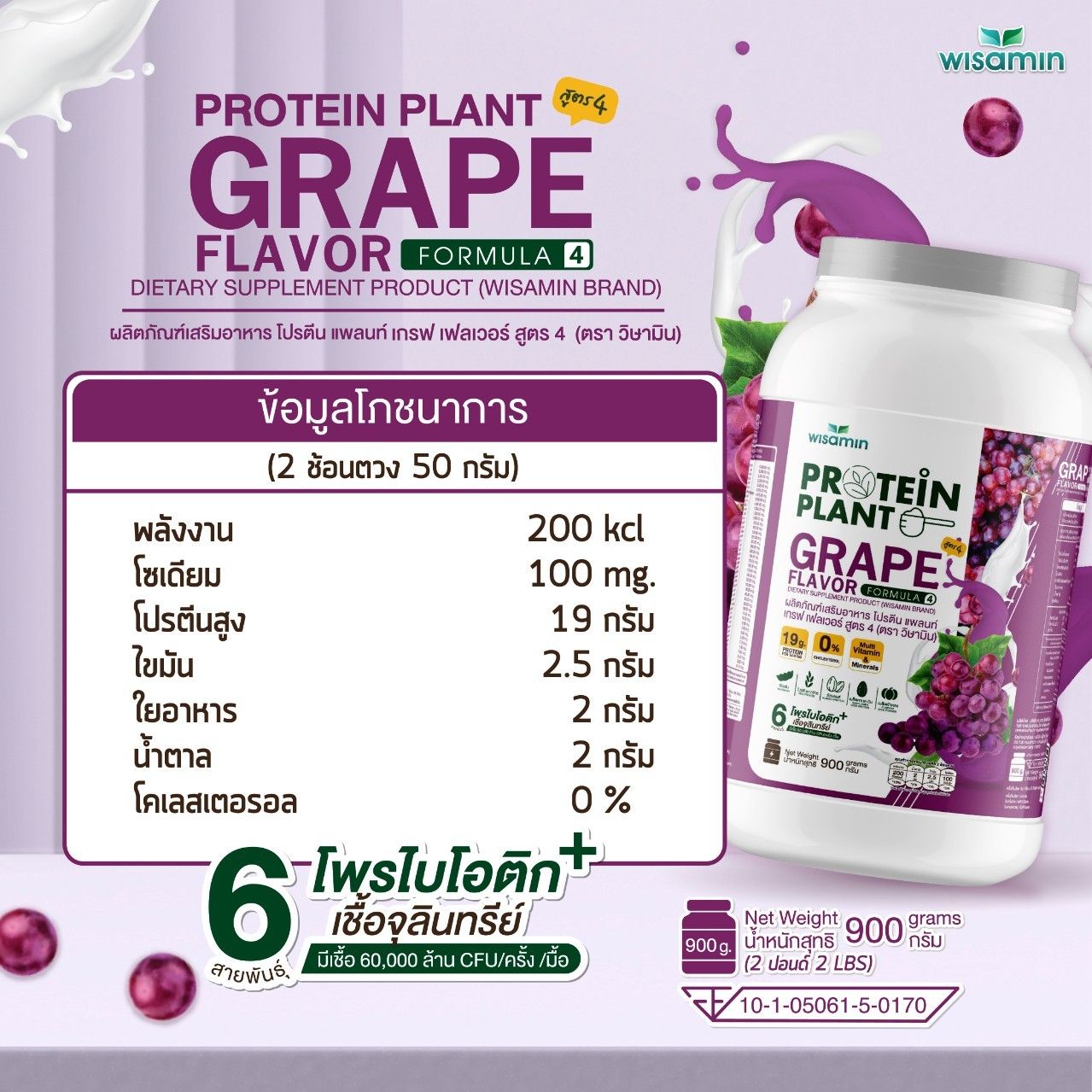 WISAMIN Protein Plant โปรตีนพืช สูตร 4 (ตราวิษามิน) 900 กรัม