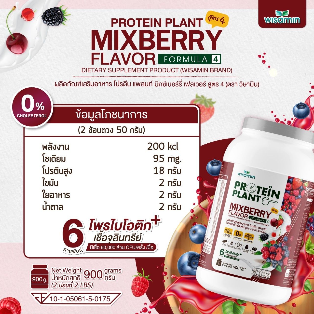 WISAMIN Protein Plant โปรตีนพืช สูตร 4 (ตราวิษามิน) 900 กรัม