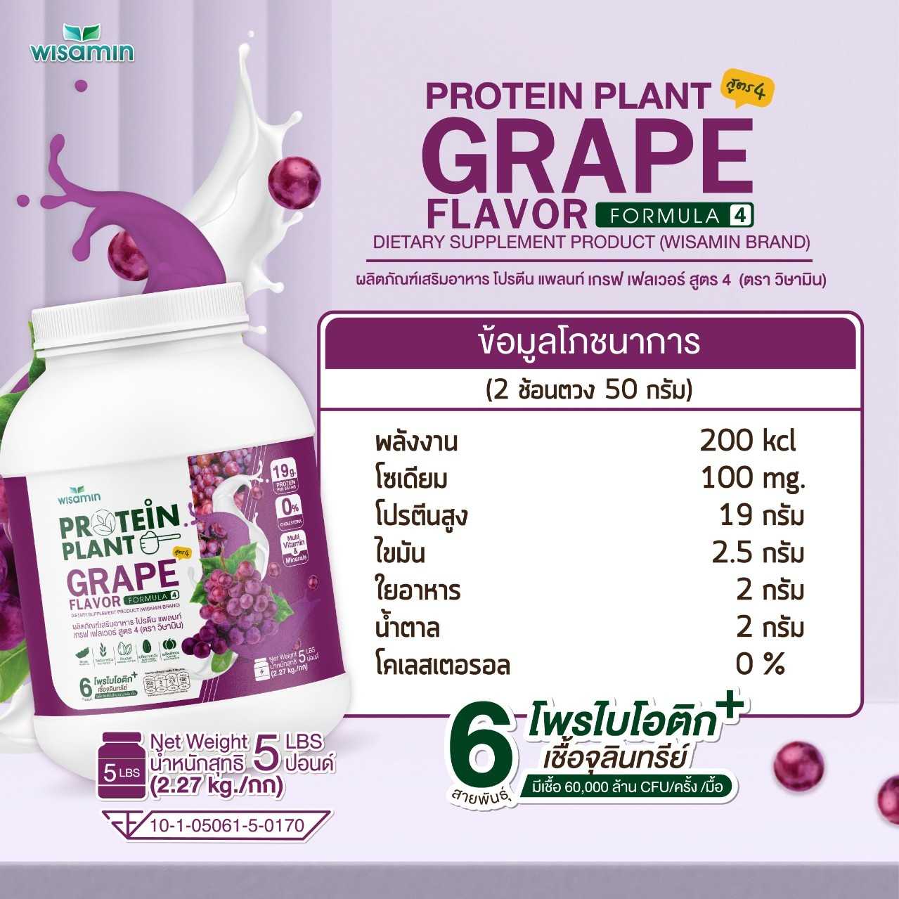 WISAMIN Protein Plant โปรตีนพืช สูตร 4 (ตราวิษามิน) 5 ปอนด์ 2.27kg