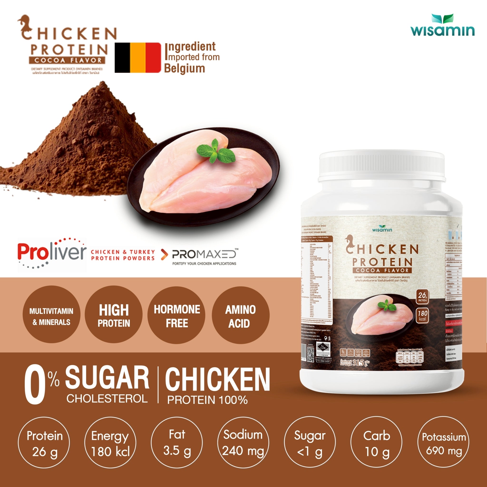 (ซื้อ 1 แถม 1) WISAMIN Chicken Protein โปรตีนไก่ไฮโดรไลซ์ 4 รสชาติ (ตราวิษามิน) รวม 630 กรัม