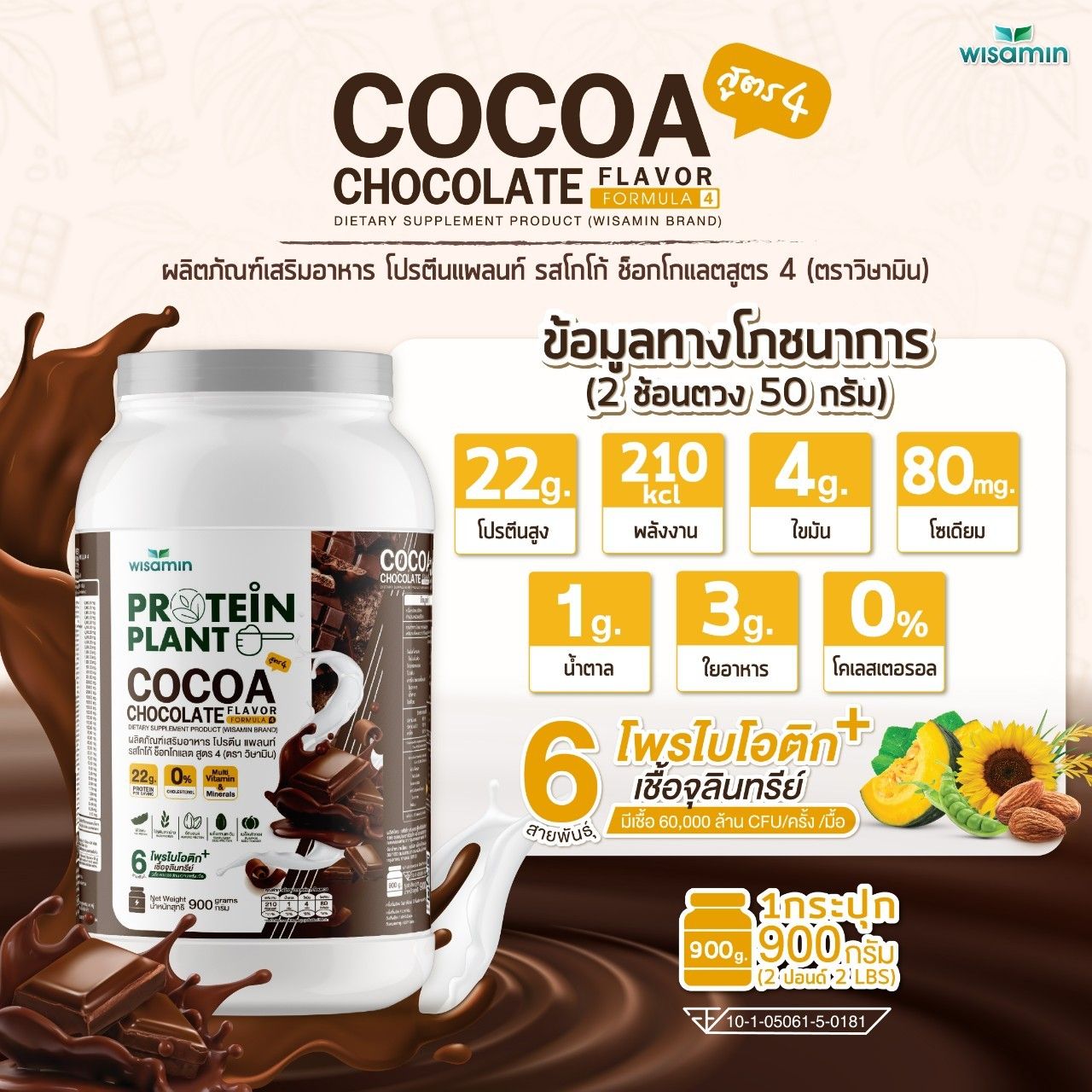 WISAMIN Protein Plant โปรตีนพืช สูตร 4 (ตราวิษามิน) 900 กรัม