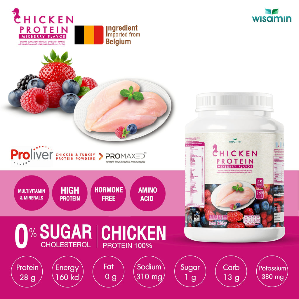 (ซื้อ 1 แถม 1) WISAMIN Chicken Protein โปรตีนไก่ไฮโดรไลซ์ 4 รสชาติ (ตราวิษามิน) รวม 630 กรัม
