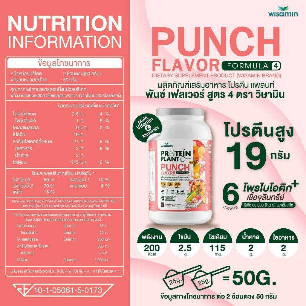 WISAMIN Protein Plant โปรตีนพืช สูตร 4 (ตราวิษามิน) 900 กรัม