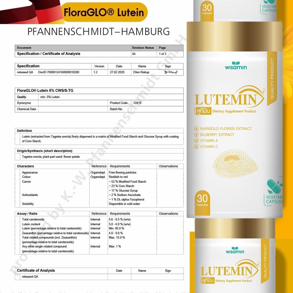 WISAMIN Lutemin ลูทีมิน น้ำมันปลา EPA DHA สารสกัดดอกดาวเรือง (ตราวิษามิน) 30 แคปซูล