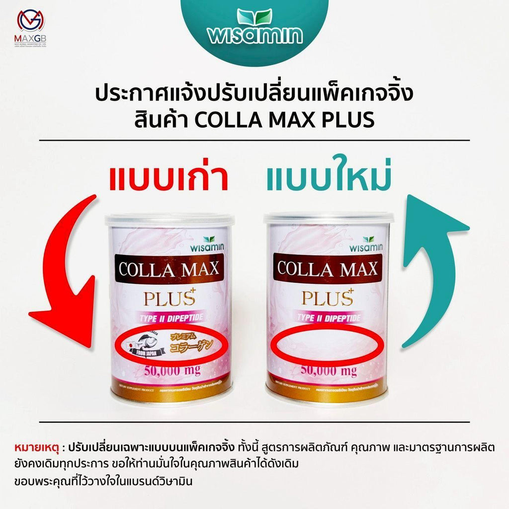 WISAMIN Colla-Max Plus คอลล่าแม็กซ์ พลัส คอลลาเจน ไทพ์ทู ไดเปปไทด์ (ตราวิษามิน) 50 กรัม