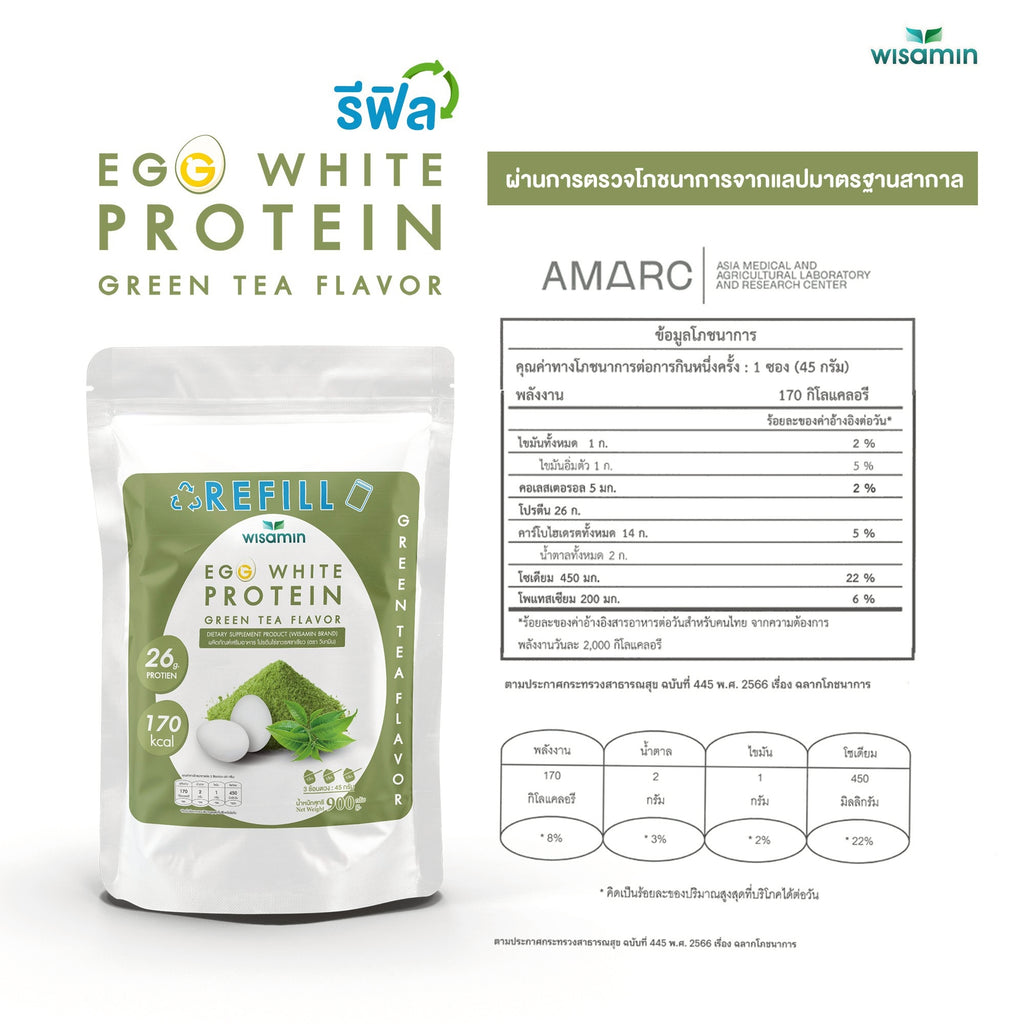(รีฟิล) WISAMIN Egg White Protein ผงโปรตีนไข่ขาว 3 รสชาติ (ตราวิษามิน) 900 กรัม