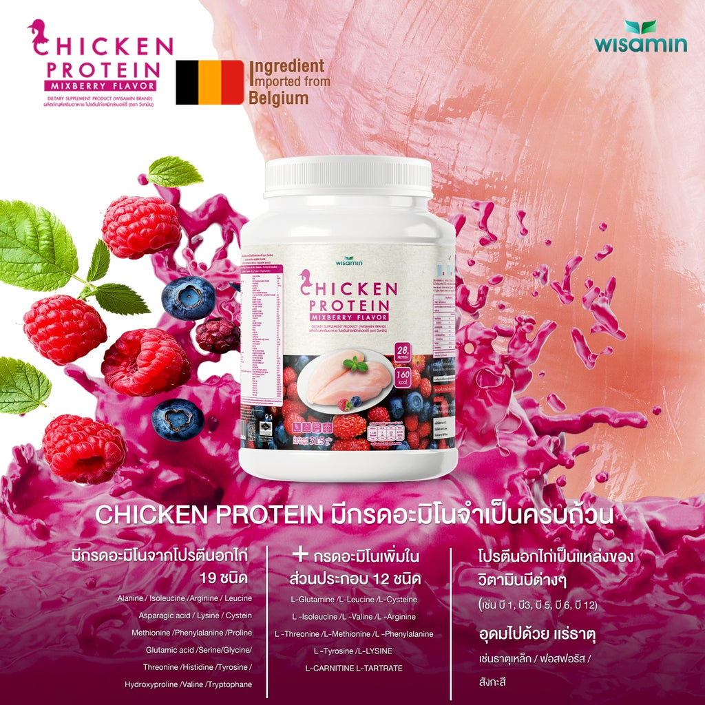 (ซื้อ 1 แถม 1) WISAMIN Chicken Protein โปรตีนไก่ไฮโดรไลซ์ 4 รสชาติ (ตราวิษามิน) รวม 630 กรัม