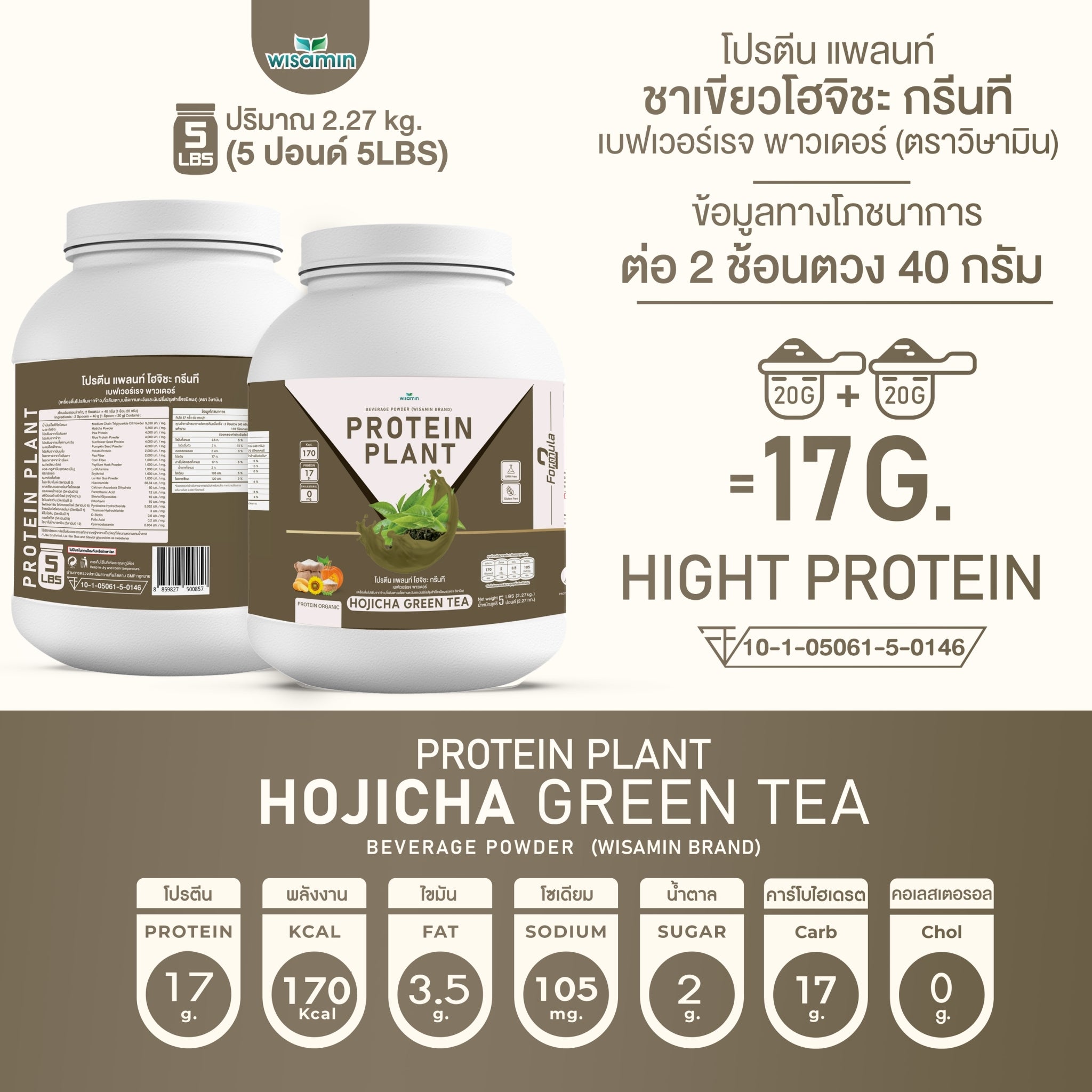 WISAMIN Protein Plant โปรตีนพืช สูตร 2 (ตราวิษามิน) 5 ปอนด์ 2.27kg