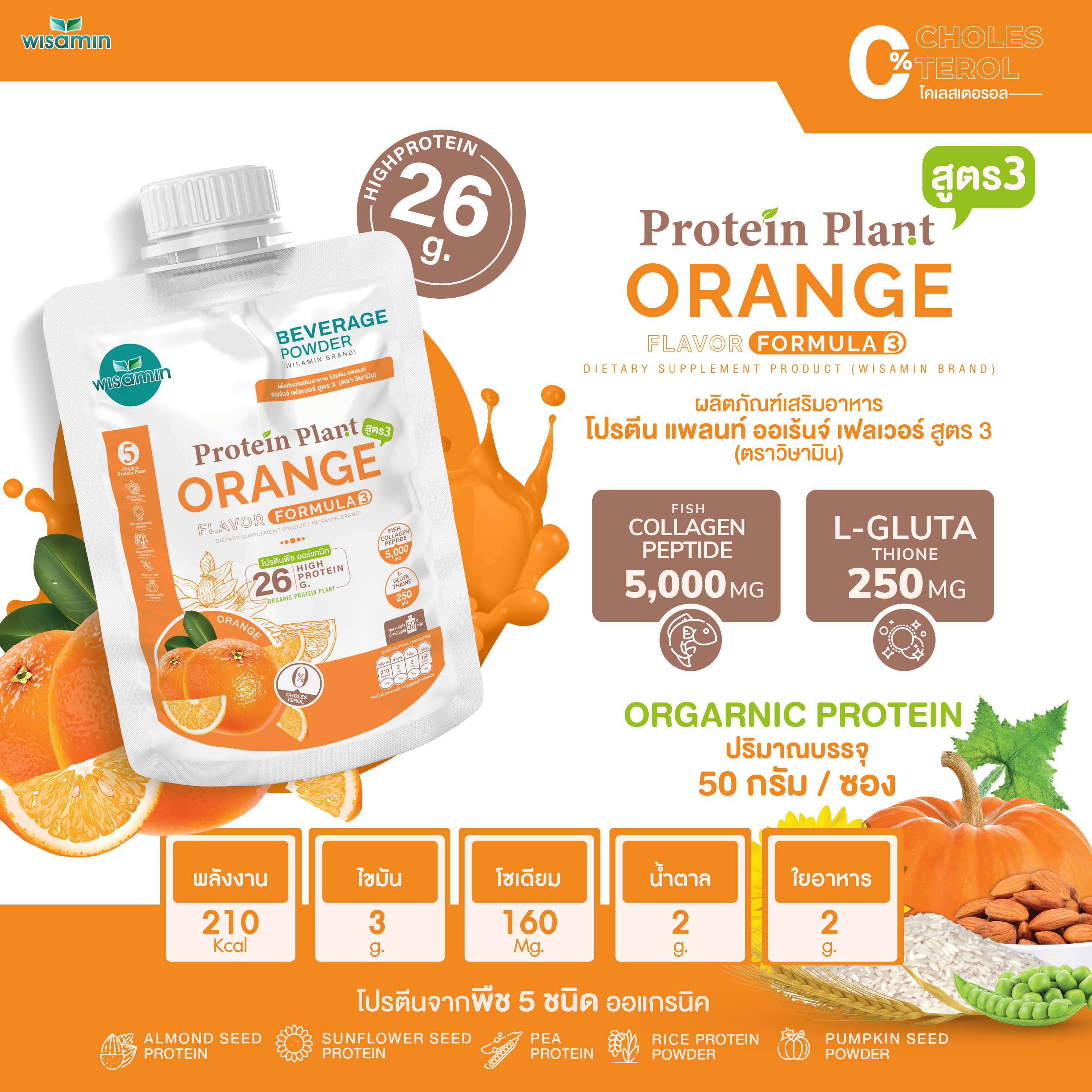 WISAMIN Protein Plant โปรตีนพืช สูตร 3 (ตราวิษามิน) ชนิดซอง 50 กรัม
