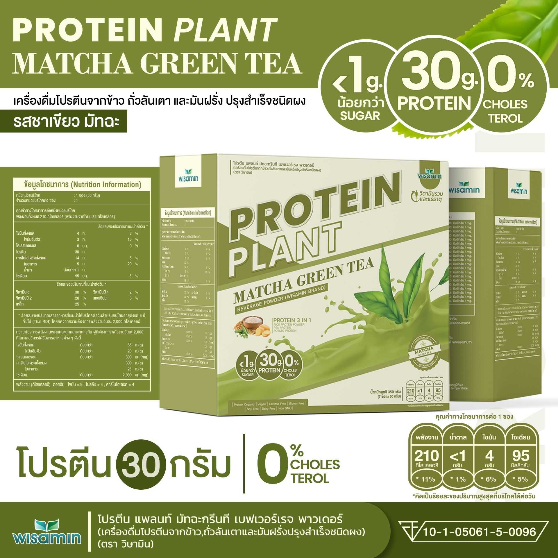 ซื้อ 1 แถม 1 WISAMIN Protein Plant โปรตีนพืช สูตร 1 (ตราวิษามิน) 2 กล่อง รวม 14 ซอง