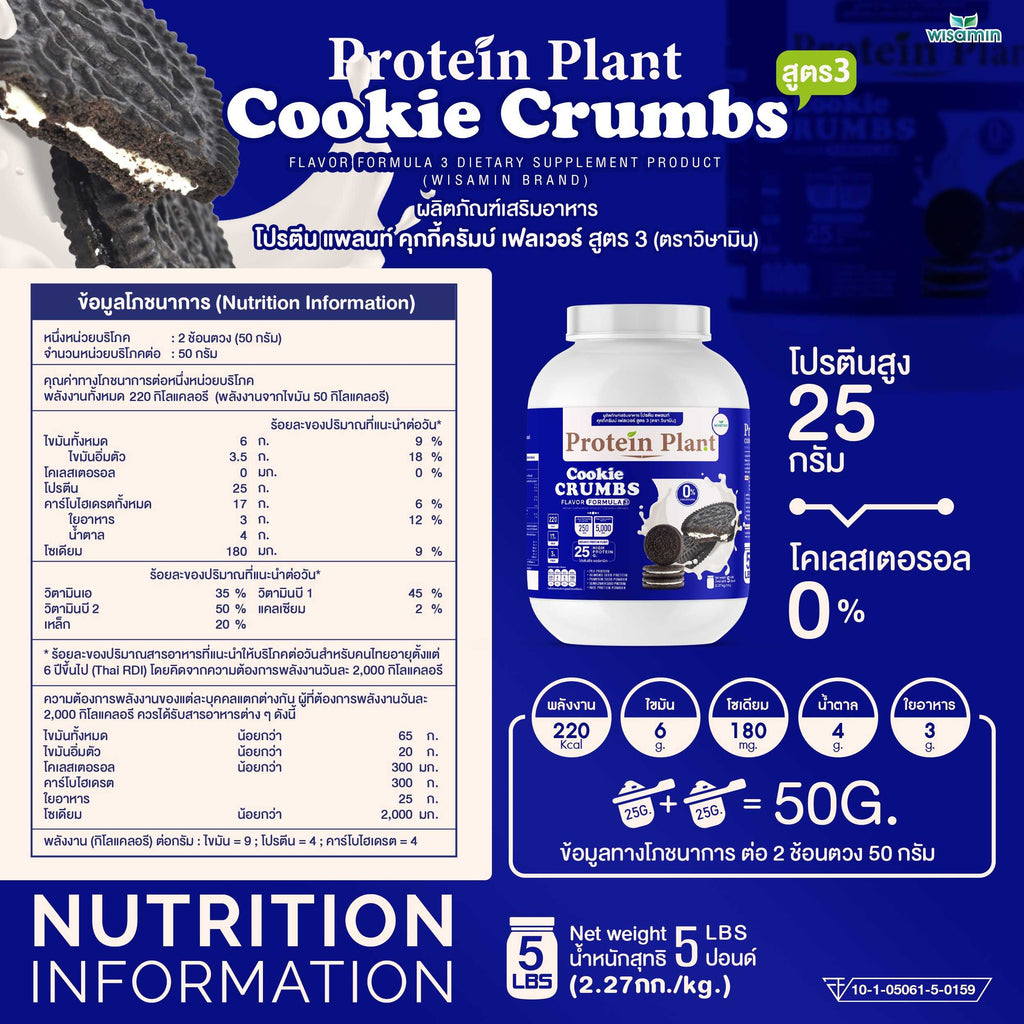 WISAMIN Protein Plant โปรตีนพืช สูตร 3 (ตราวิษามิน) 5 ปอนด์ 2.27kg