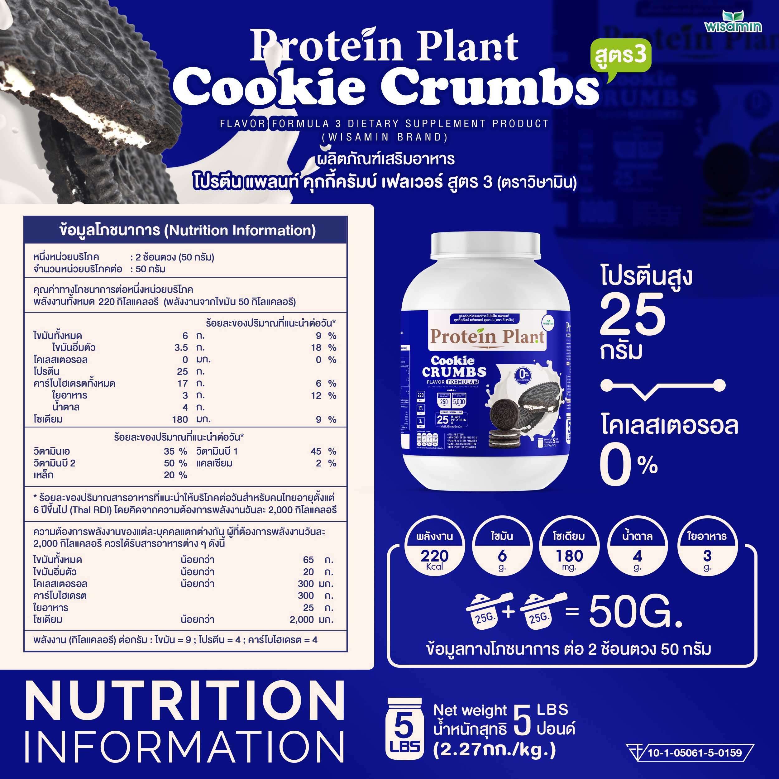 WISAMIN Protein Plant โปรตีนพืช สูตร 3 (ตราวิษามิน) 5 ปอนด์ 2.27kg