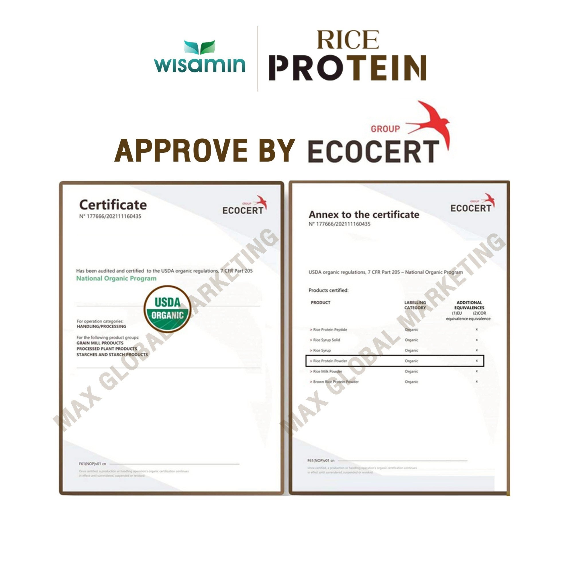 WISAMIN Organic Rice Protein โปรตีนข้าวออร์แกนิค (ตราวิษามิน) ปริมาณ 100 กรัม