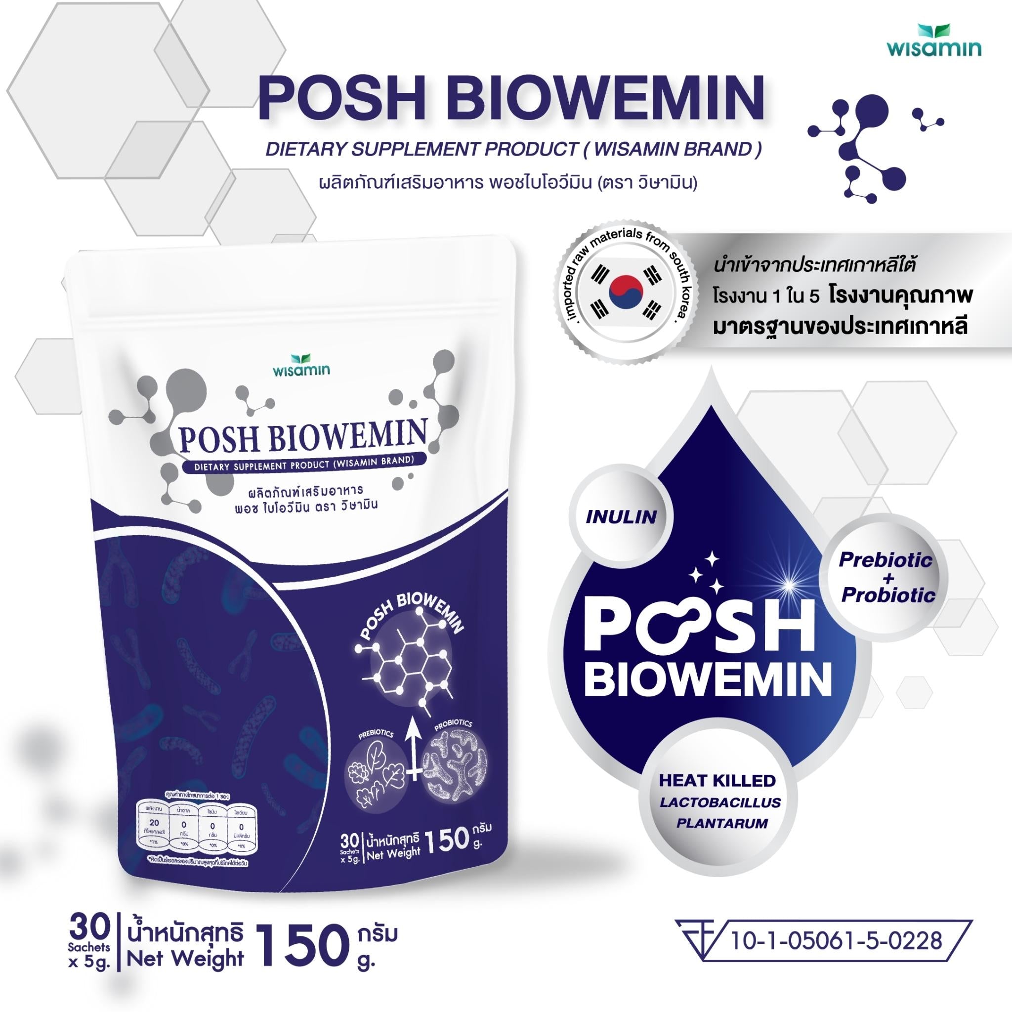 WISAMIN Posh Bio Wemin พอช ไบโอวีมิน โพสไบโอติกส์ (ตราวิษามิน) 30 ซอง