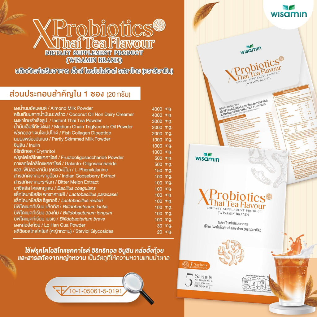 (ซื้อ 1 แถม 1) WISAMIN X Probiotics เอ็กซ์ โพรไบโอติกส์ 4 รสชาติ (ตราวิษามิน) รวม 10 ซอง