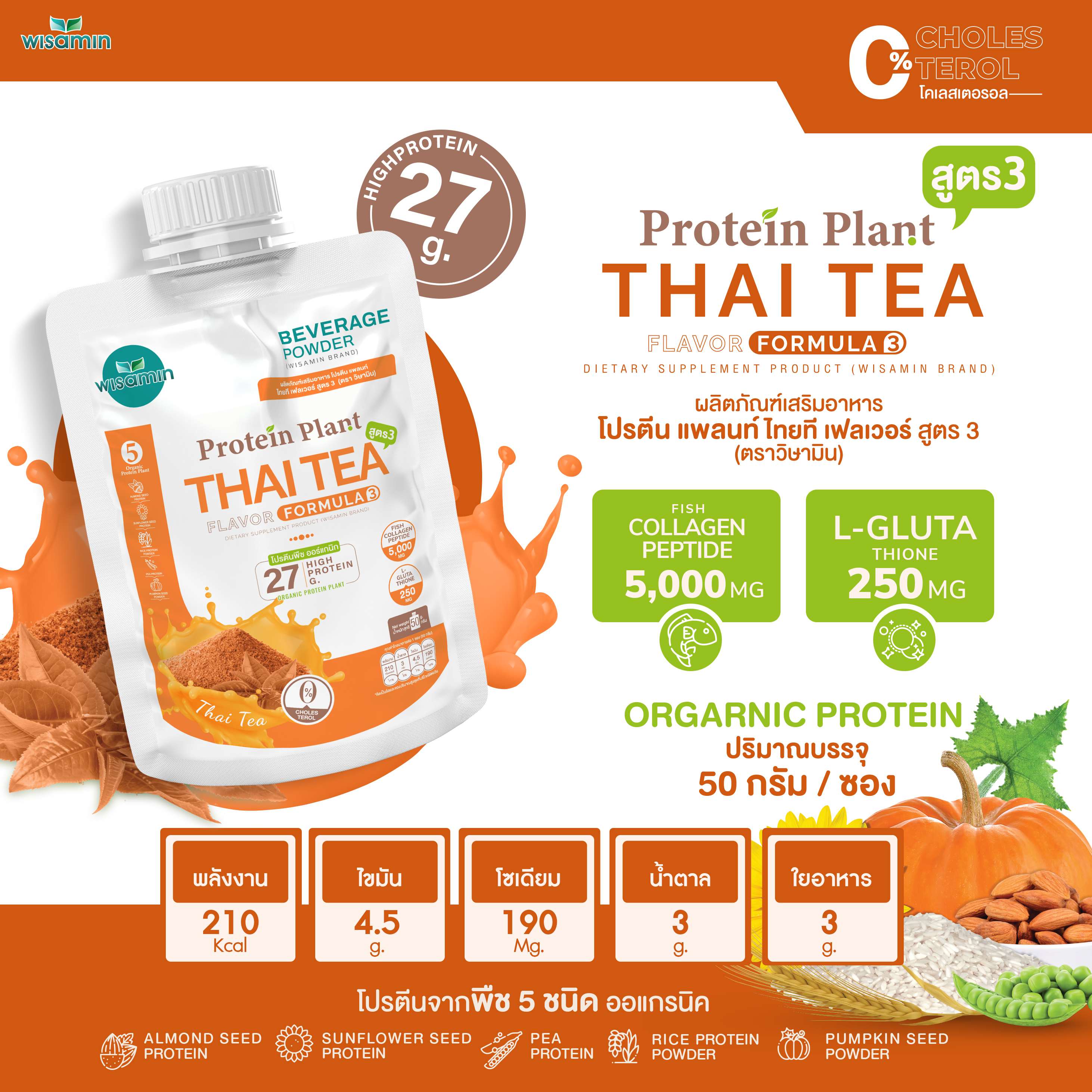WISAMIN Protein Plant โปรตีนพืช สูตร 3 (ตราวิษามิน) ชนิดซอง 50 กรัม