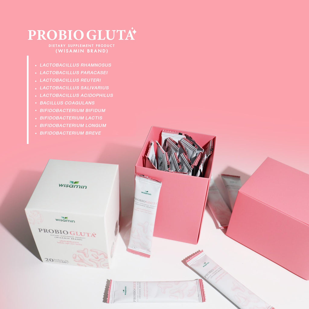 (เซตคู่) WISAMIN Probio Gluta โพรไบโอติก 20 ซอง + Wemin Bio พรีไบโอติก 60 ซอง (ตราวิษามิน)
