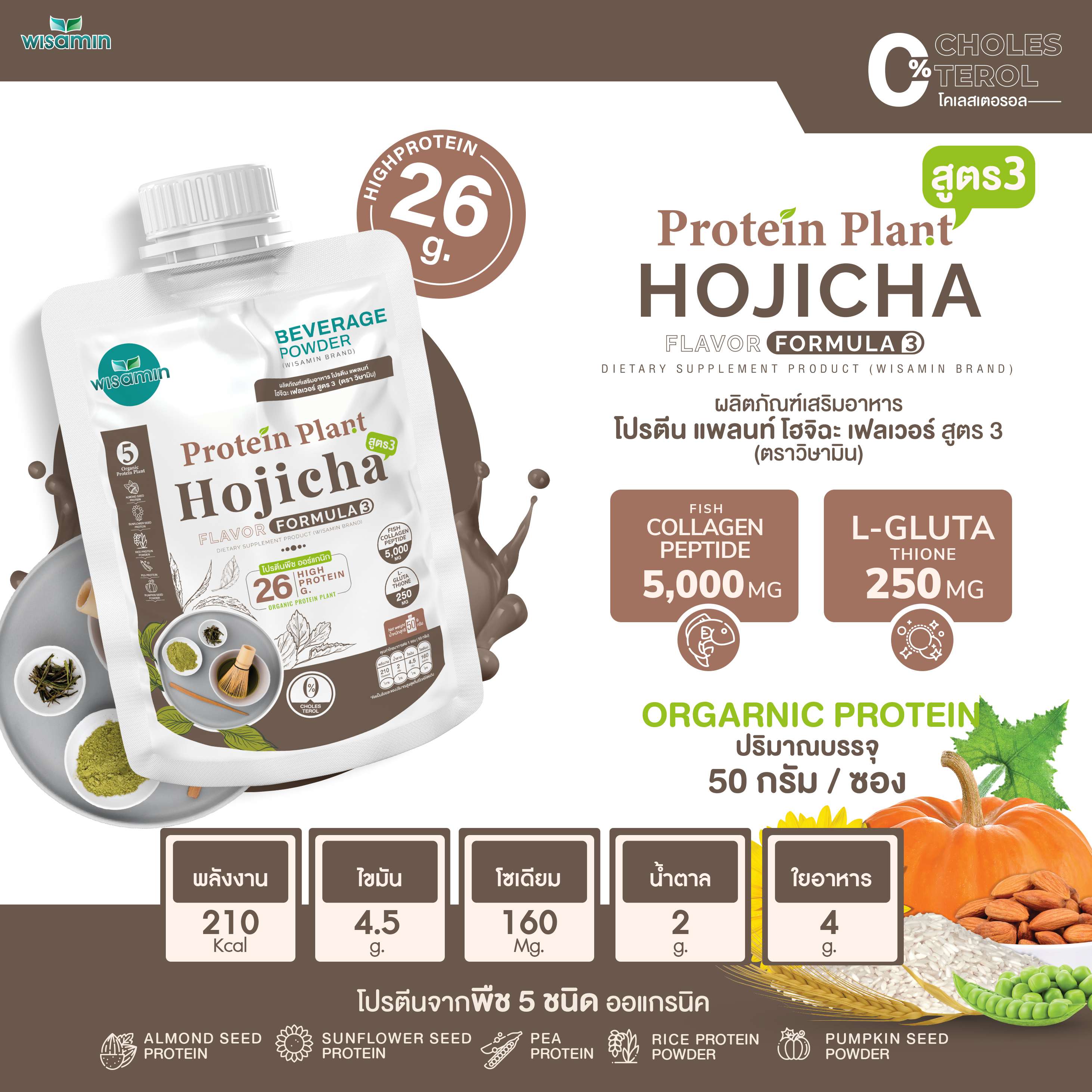 WISAMIN Protein Plant โปรตีนพืช สูตร 3 (ตราวิษามิน) ชนิดซอง 50 กรัม