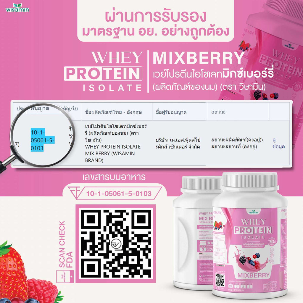 WISAMIN Whey Protein Isolate เวย์โปรตีน ไอโซเลท 11 รสชาติ (ตราวิษามิน) 900 กรัม 2lbs