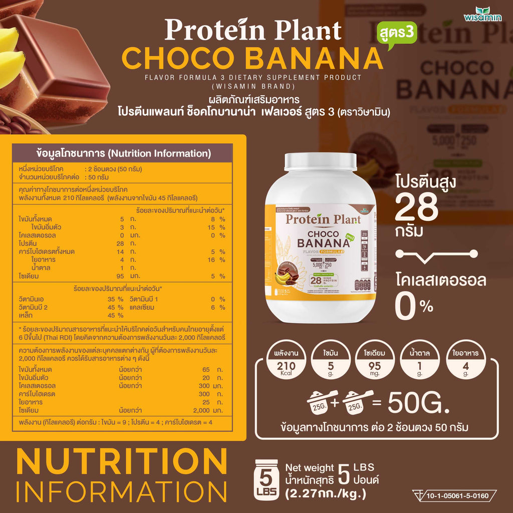 WISAMIN Protein Plant โปรตีนพืช สูตร 3 (ตราวิษามิน) 5 ปอนด์ 2.27kg