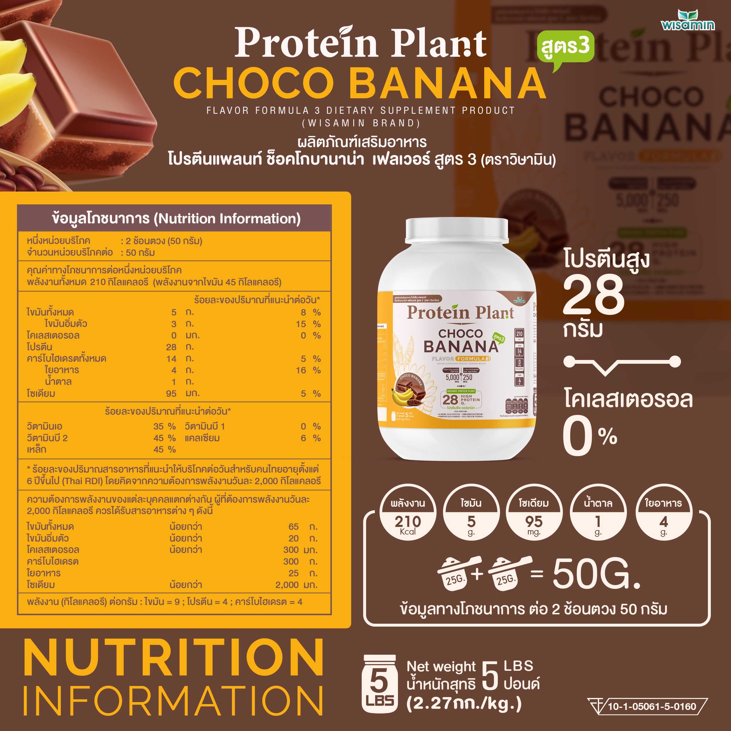 WISAMIN Protein Plant โปรตีนพืช สูตร 3 (ตราวิษามิน) 5 ปอนด์ 2.27kg