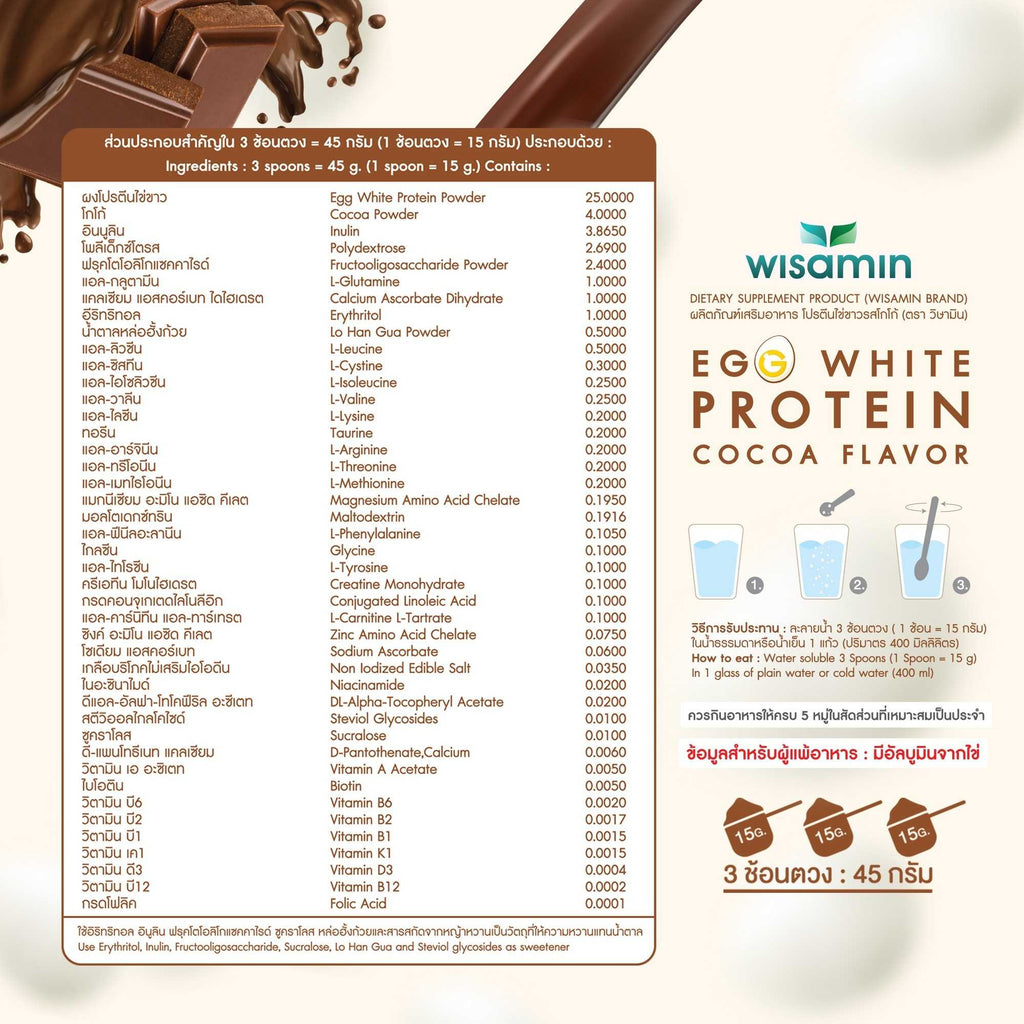 WISAMIN Egg White Protein ผงโปรตีนไข่ขาว 3 รสชาติ (ตราวิษามิน) 315 กรัม