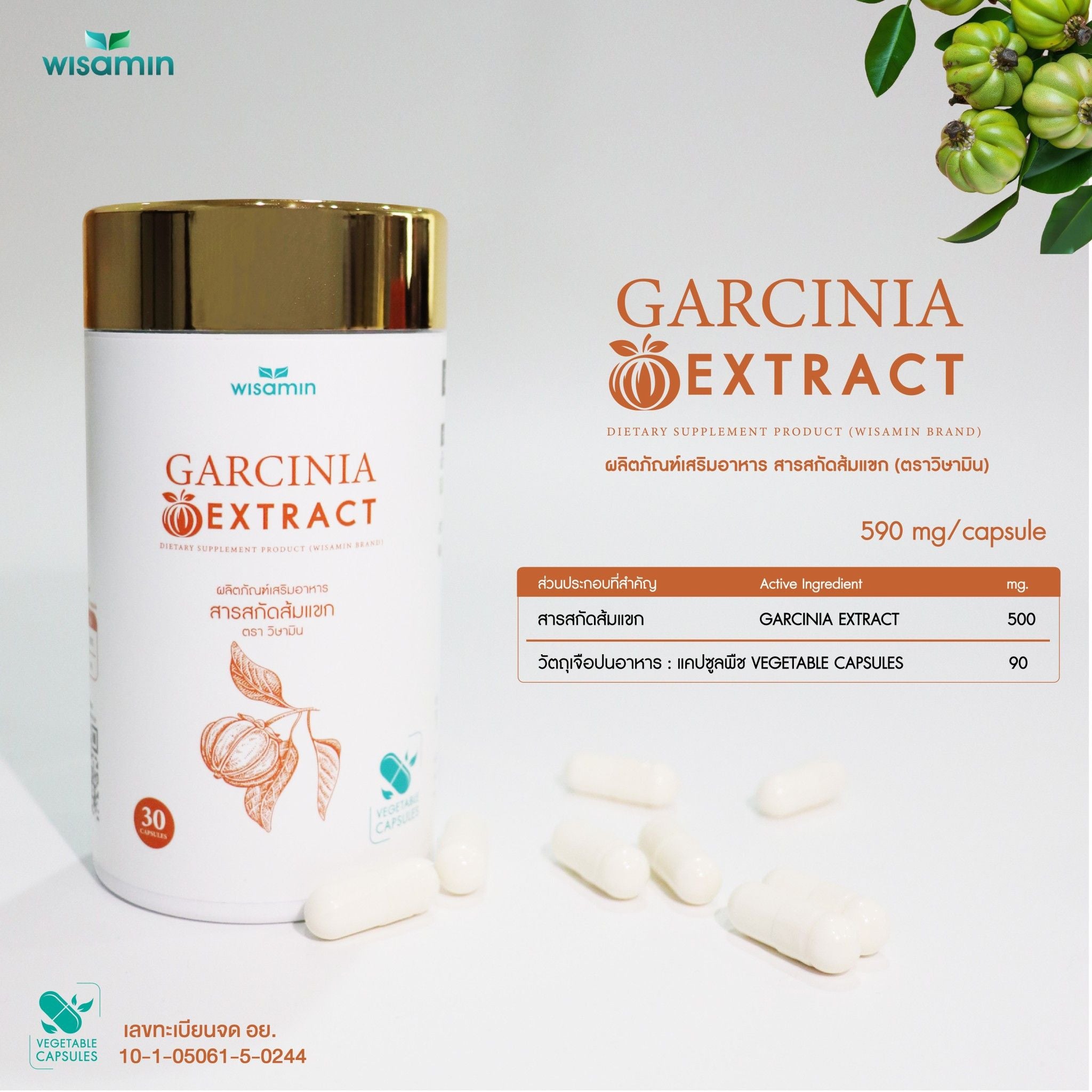 WISAMIN Garcinia Extract สารสกัดส้มแขก 500 mg (ตราวิษามิน) 30 แคปซูล